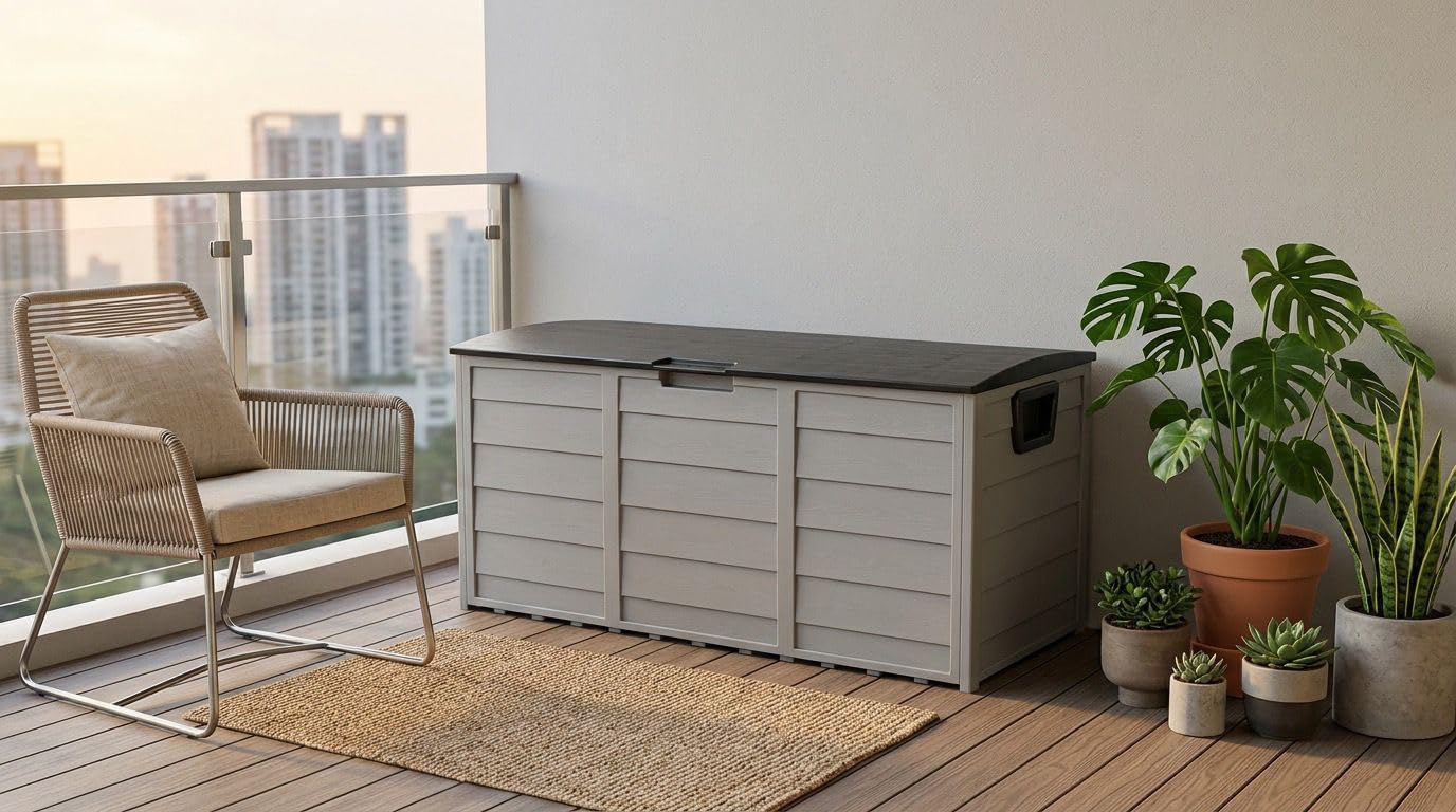 Extra-Large 75 Gallon Outdoor Storage Deck Box – Weather-Resistant Plastic Chest for Patio Cushions, Tools, Toys & Garden Supplies, Lockable Seat Design