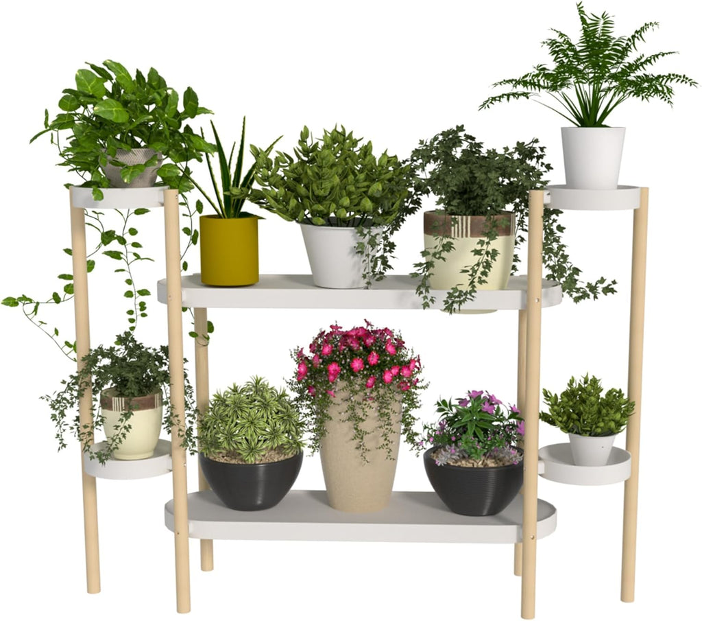 APRTAT Bamboo Plant Stand Indoor, Multi-Level 2 Tier Plant Shelf for Multiple Plants, Wooden Flower Pot Holder for Living Room, Balcony, Window & Patio, Holds 8 Pots, Natural Bamboo (4 Tier Shelf-2)
