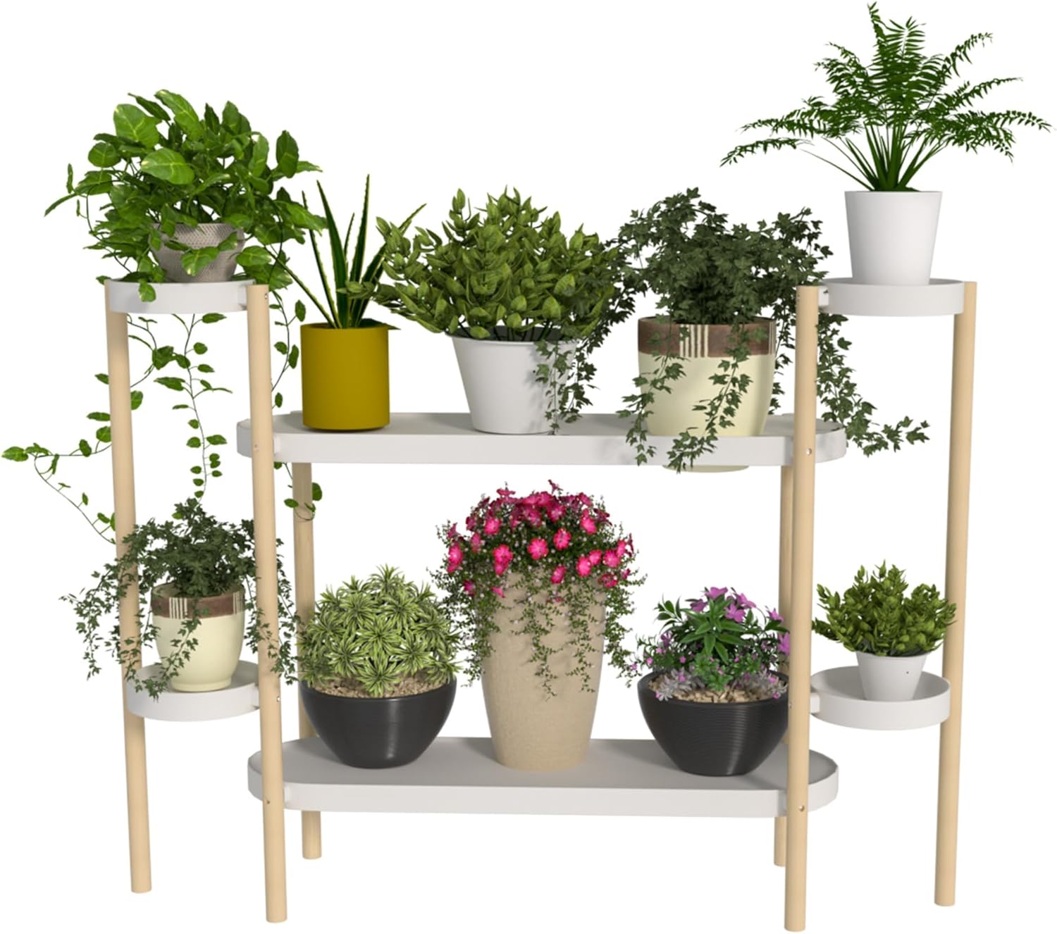 APRTAT Bamboo Plant Stand Indoor, Multi-Level 2 Tier Plant Shelf for Multiple Plants, Wooden Flower Pot Holder for Living Room, Balcony, Window & Patio, Holds 8 Pots, Natural Bamboo (4 Tier Shelf-2)