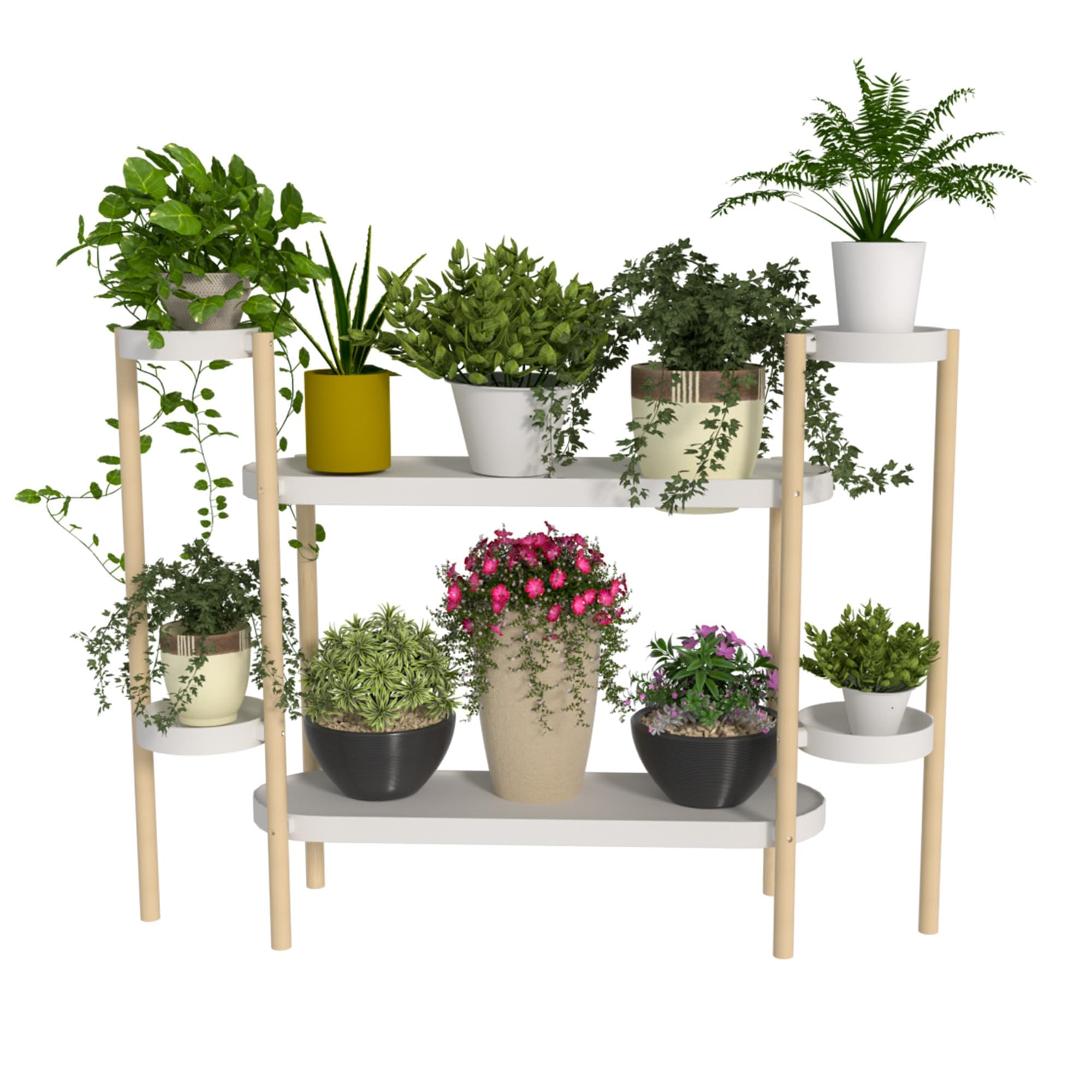 APRTAT Bamboo Plant Stand Indoor, Multi-Level 2 Tier Plant Shelf for Multiple Plants, Wooden Flower Pot Holder for Living Room, Balcony, Window & Patio, Holds 8 Pots, Natural Bamboo (4 Tier Shelf-2)