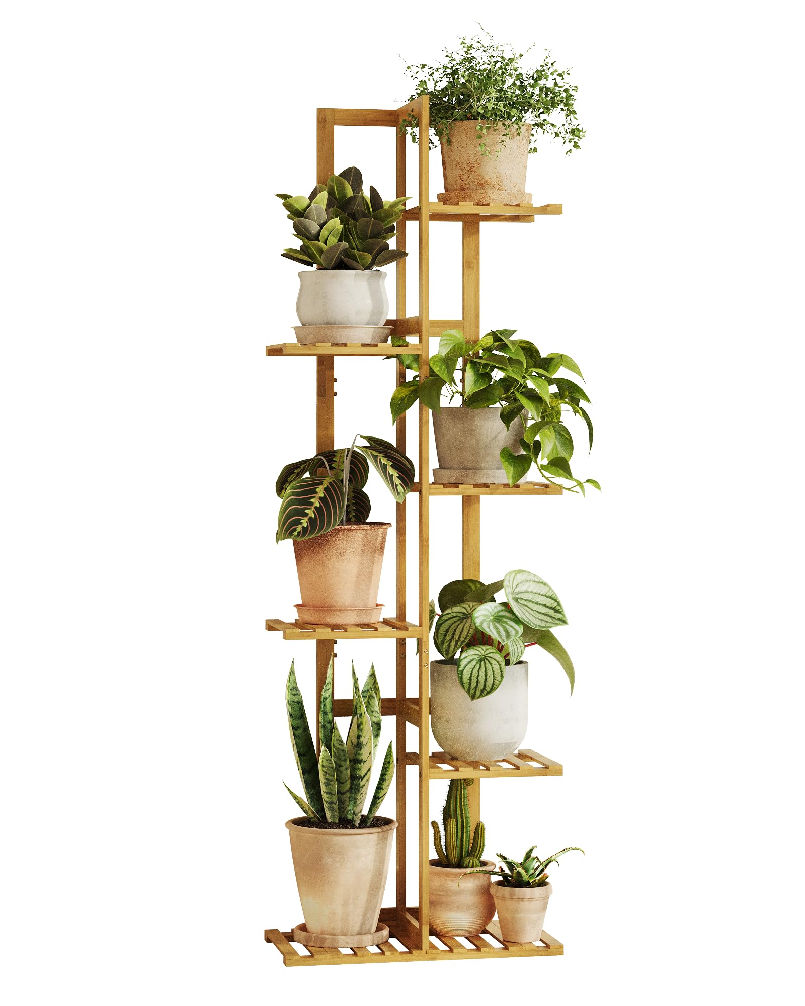7-Tier Bamboo Plant Stand, Indoor Outdoor Corner Flower Shelf