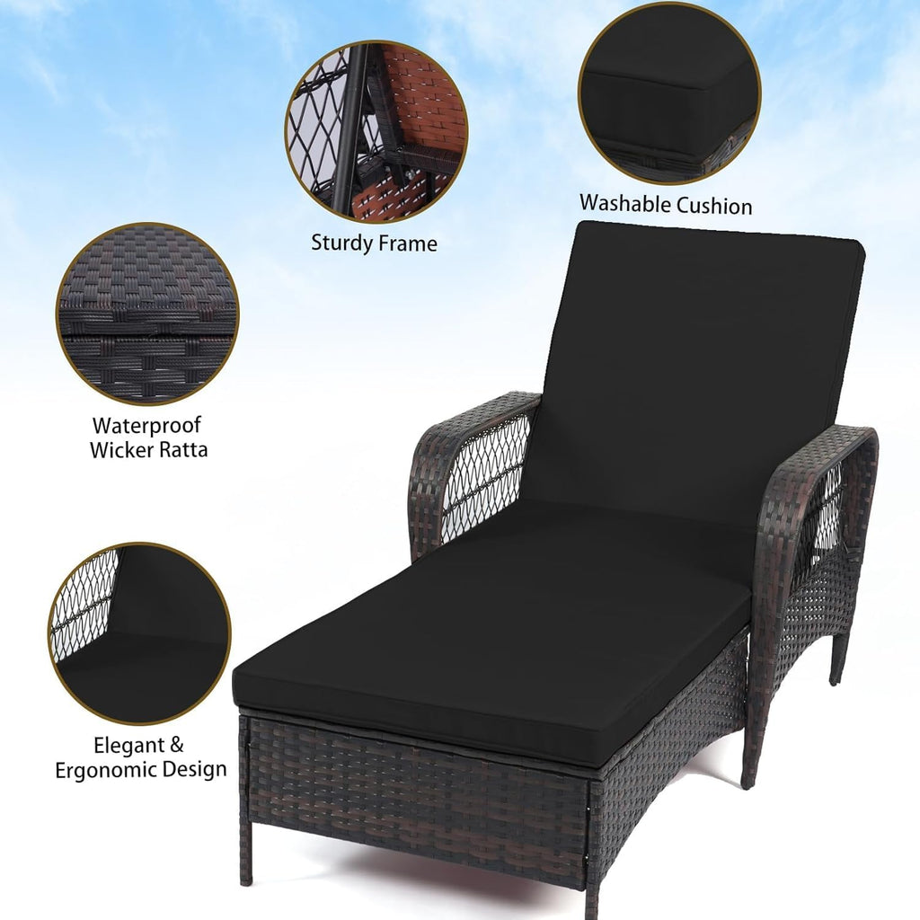 LEVELEVE Outdoor Wicker Chaise Lounge Sets, Patio Recliner Chairs with Tea Table