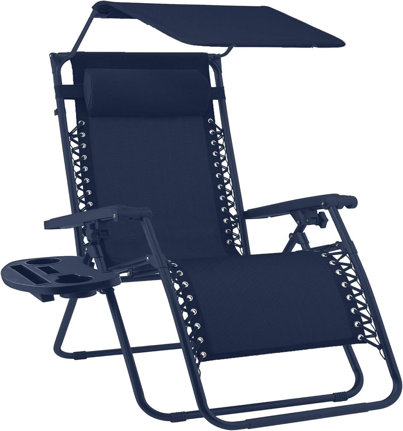Best Choice Products Folding Zero Gravity Outdoor Recliner Patio Lounge Chair w/Adjustable Canopy Shade, Headrest, Side Accessory Tray, Textilene Mesh - Beige