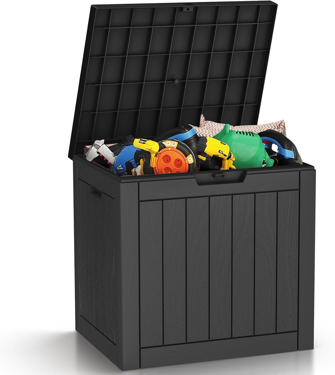 Zapdos 31 Gallon Outdoor Storage Box Deck Box for Indoor and Outdoor Use, Waterproof Resin Storage Bin for Package Delivery Patio Cushions Gardening Tools, Lockable, UV Resistant, Black