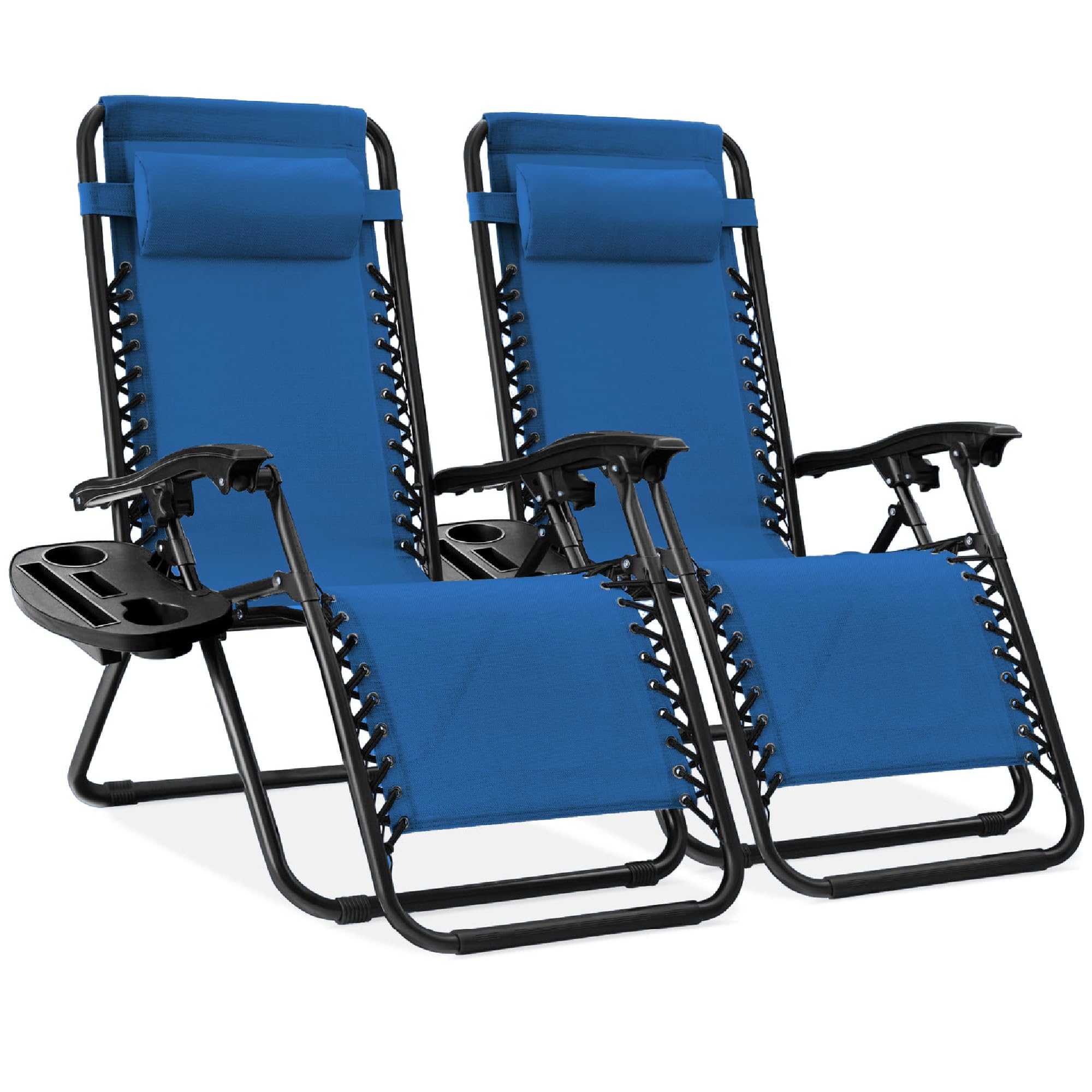 Best Choice Products Set of 2 Adjustable Steel Mesh Zero Gravity Lounge Chair Recliners w/Pillows and Cup Holder Trays - Ice Gray