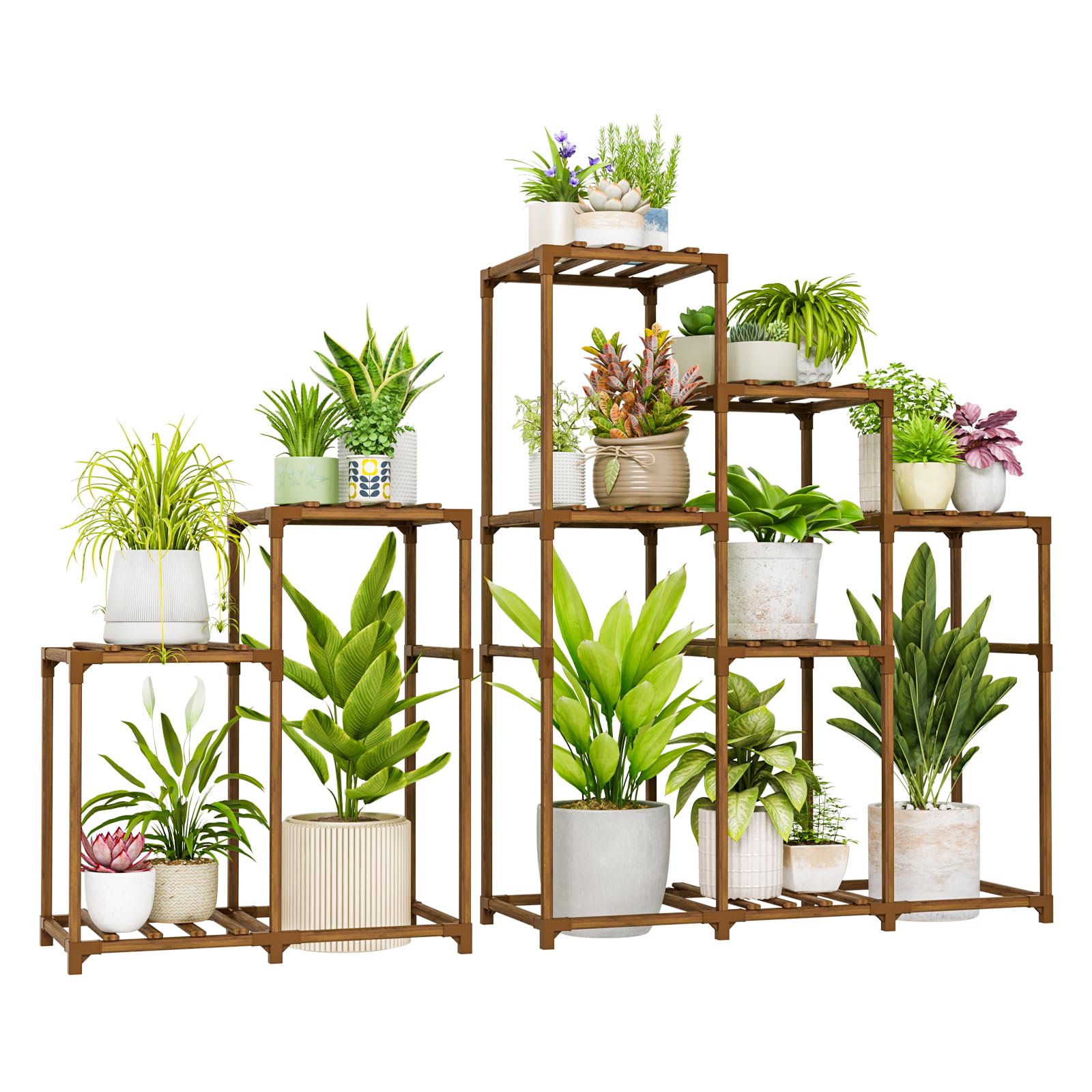 Bamworld Large Plant Shelf Outdoor Wood Plant Stand Large Rack for Living Room Patio, Balcony and Garden