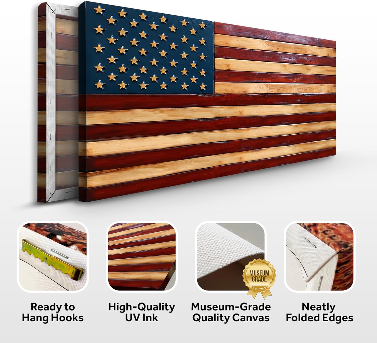 TAILORED CANVASES Old Glory American Flag Wall Art, Vintage Rustic Canvas for Home or Office, Framed Wall Decor, Large Patriotic Artwork for Indoor or Outdoor Display 10x20
