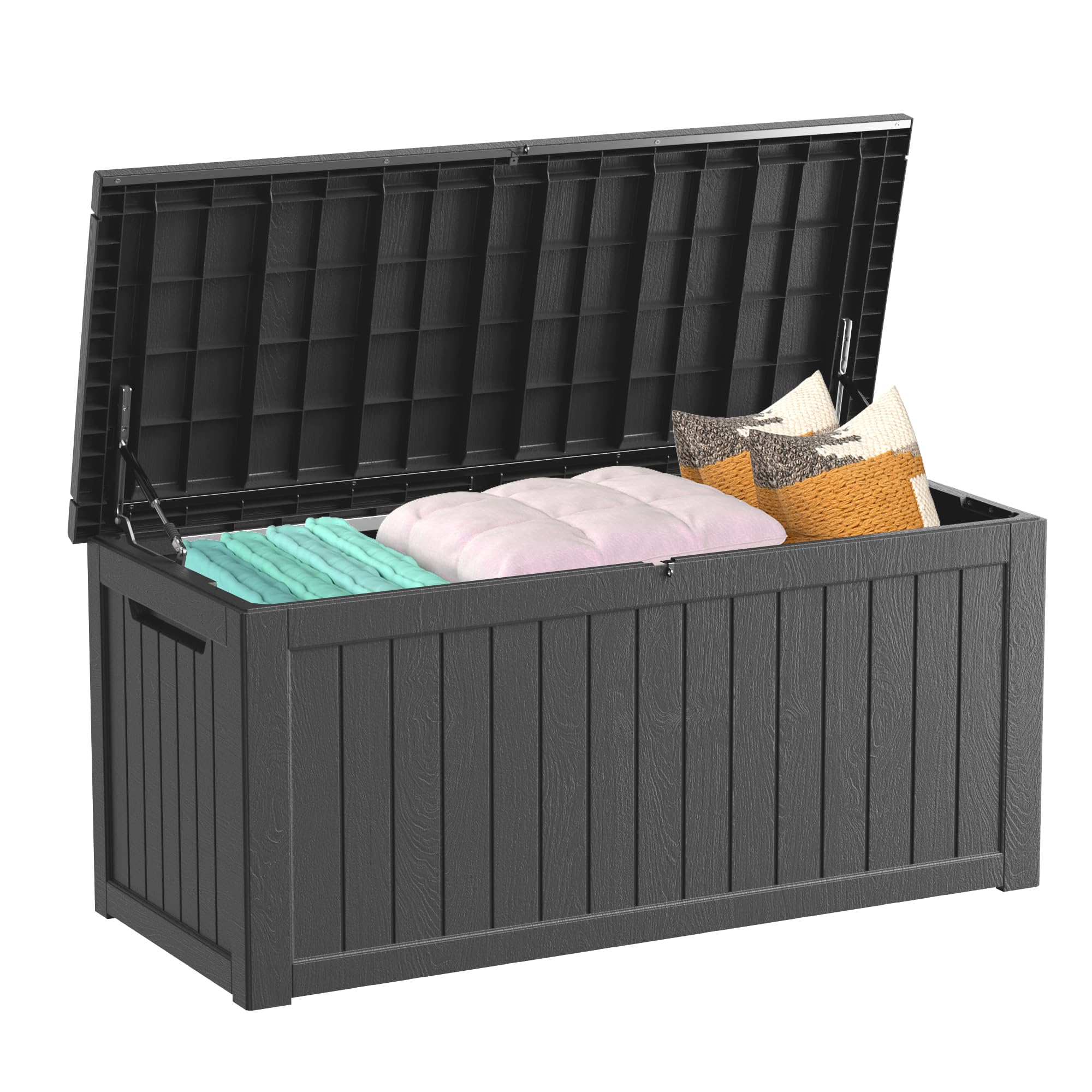 Outdoor Storage Box Waterproof, 270 Gallon Lockable Resin Deck Box Large, Patio Storage Bin for Pool Accessories Cushion Furniture, Garden Tools, UV-Resistant Outside Delivery Grey