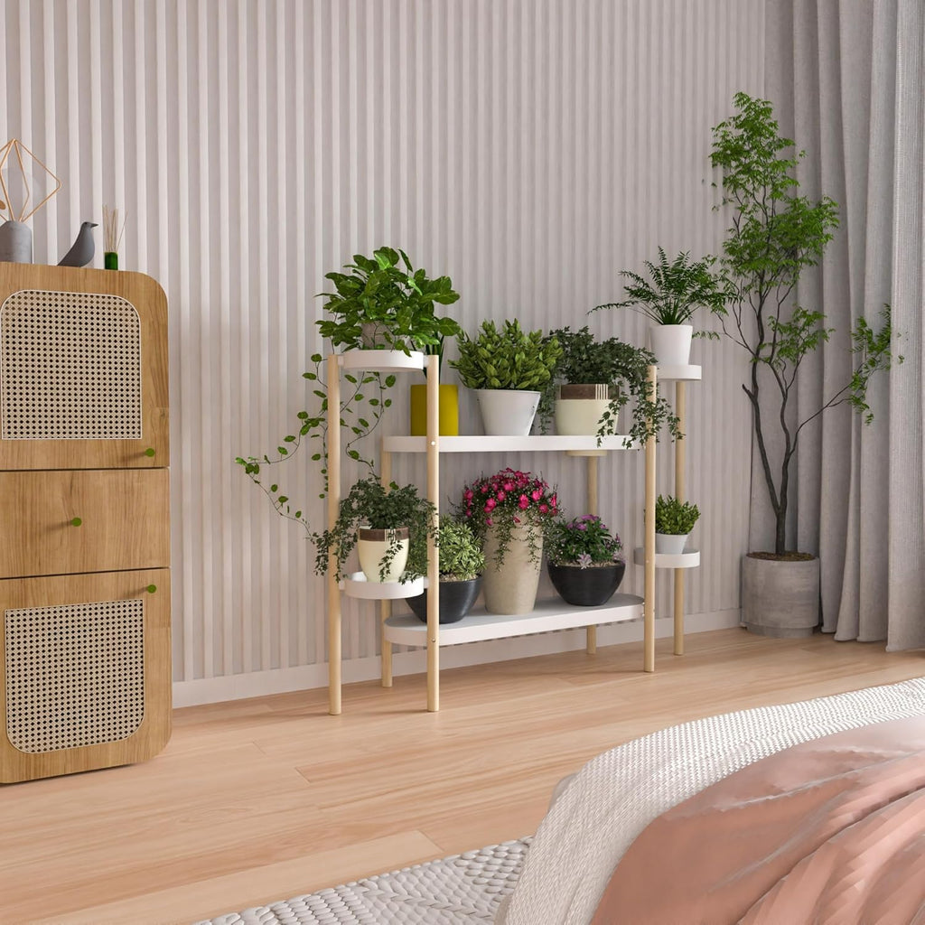 APRTAT Bamboo Plant Stand Indoor, Multi-Level 2 Tier Plant Shelf for Multiple Plants, Wooden Flower Pot Holder for Living Room, Balcony, Window & Patio, Holds 8 Pots, Natural Bamboo (4 Tier Shelf-2)