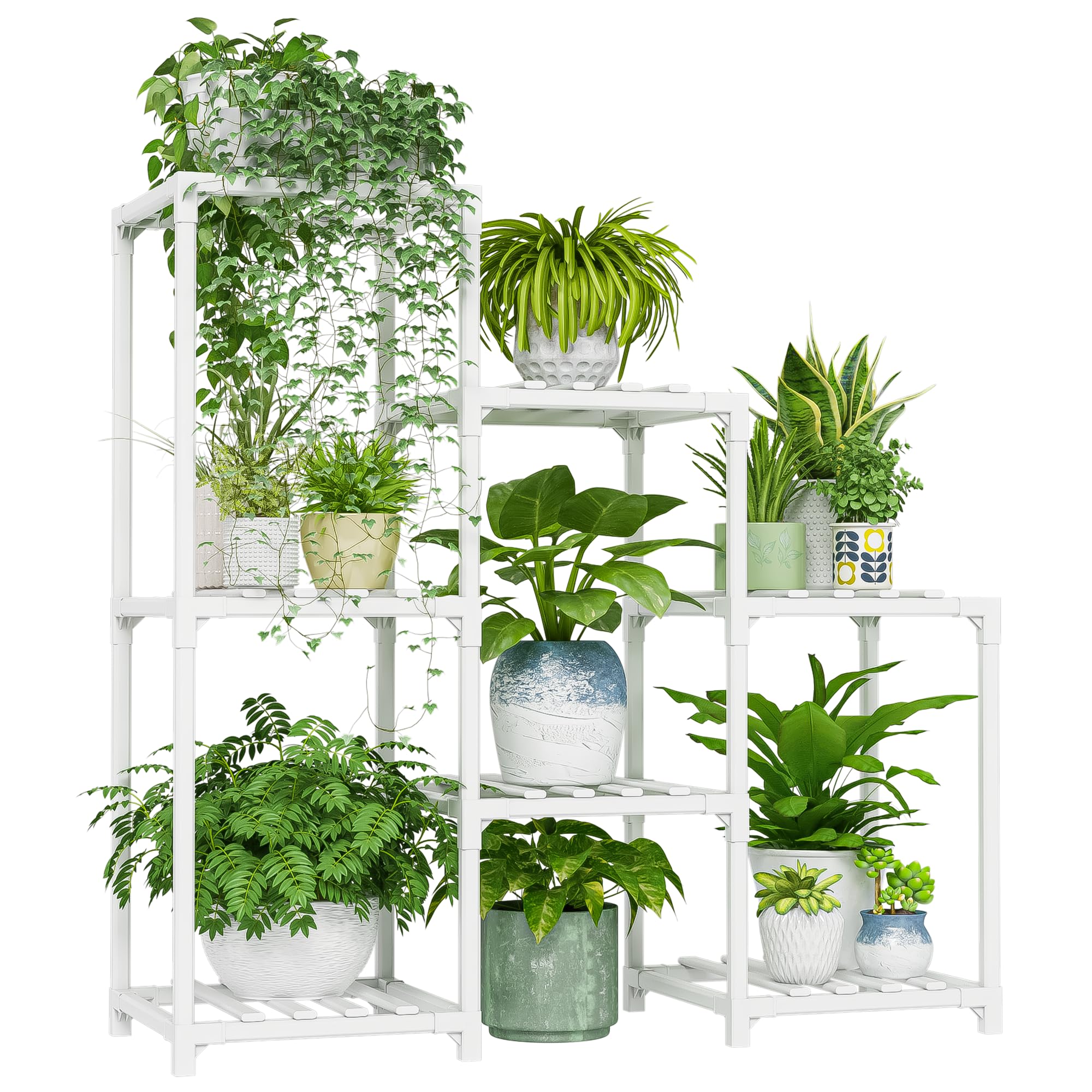 Bamworld Large Plant Shelf Outdoor Wood Plant Stand Large Rack for Living Room Patio, Balcony and Garden