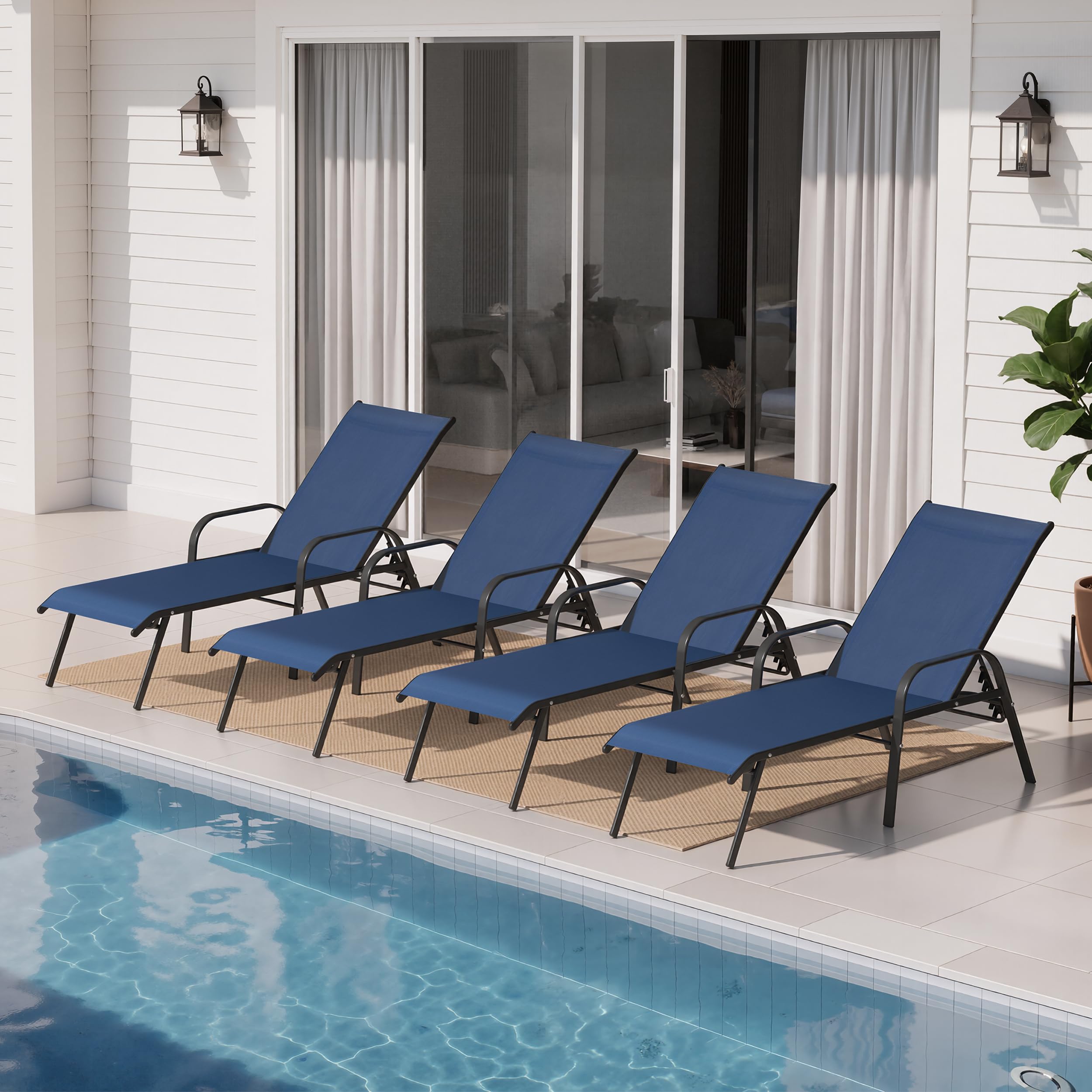 2PC Beige Crestlive Outdoor Chaise Lounge Chair with 5-Position Recline
