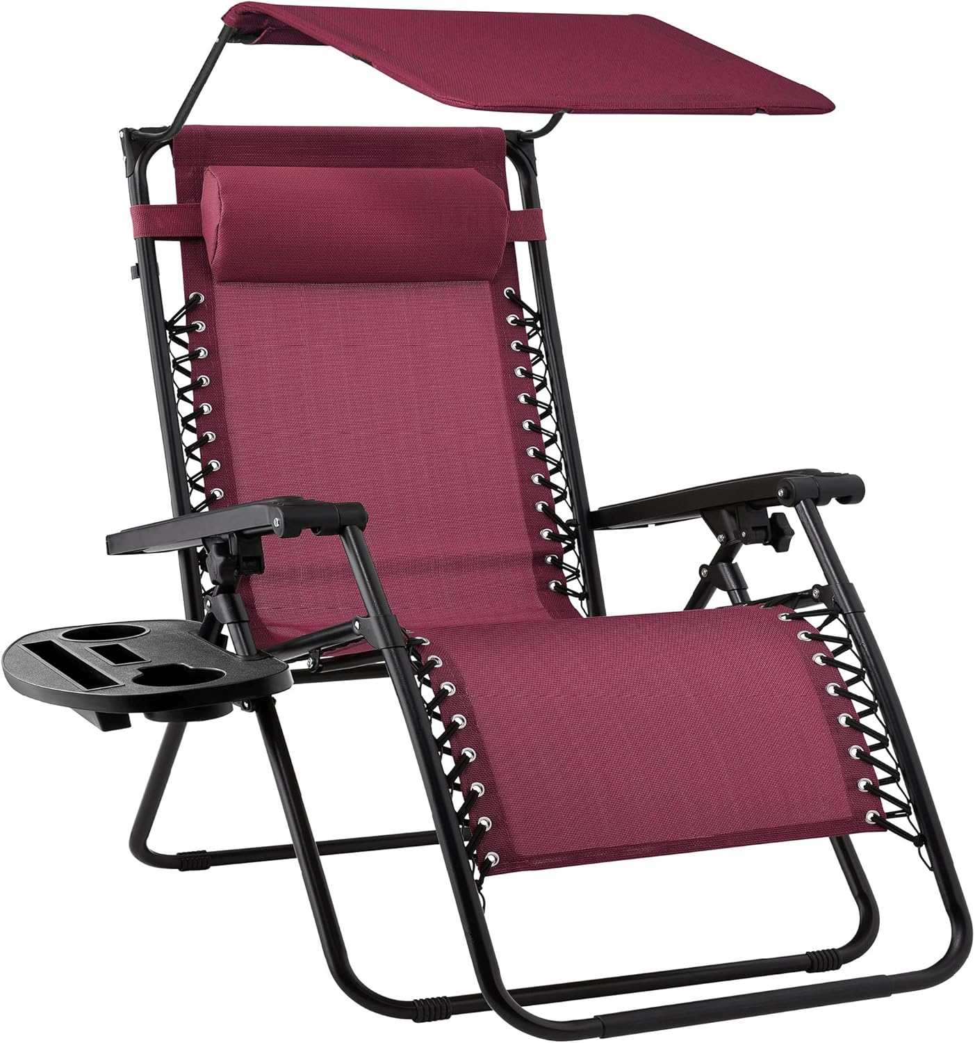 Best Choice Products Folding Zero Gravity Outdoor Recliner Patio Lounge Chair w/Adjustable Canopy Shade, Headrest, Side Accessory Tray, Textilene Mesh - Beige