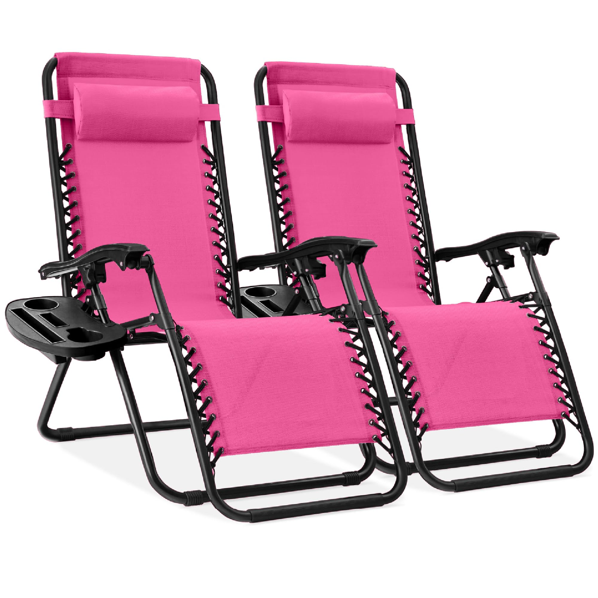 Best Choice Products Set of 2 Adjustable Steel Mesh Zero Gravity Lounge Chair Recliners w/Pillows and Cup Holder Trays - Ice Gray