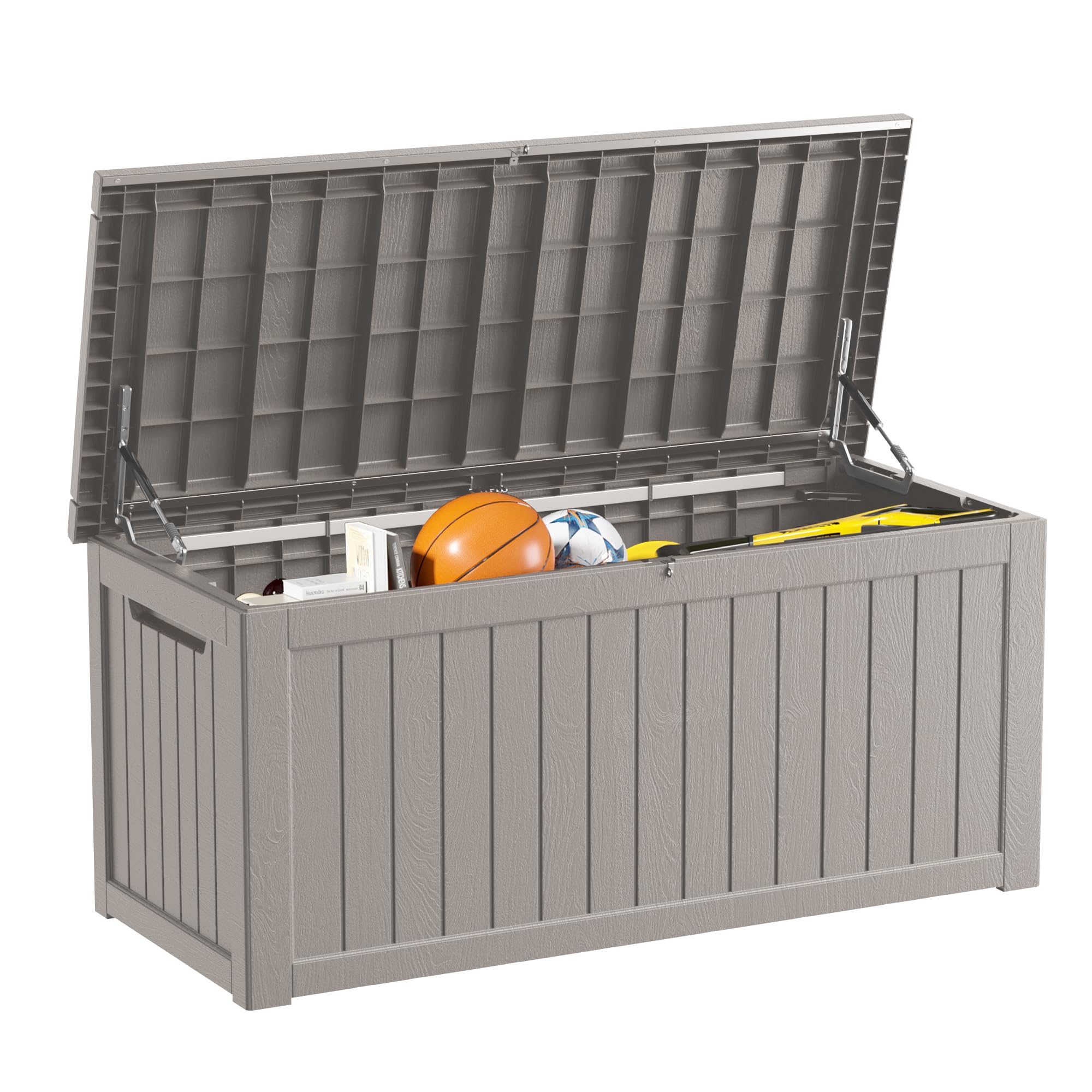 Outdoor Storage Box Waterproof, 270 Gallon Lockable Resin Deck Box Large, Patio Storage Bin for Pool Accessories Cushion Furniture, Garden Tools, UV-Resistant Outside Delivery Grey