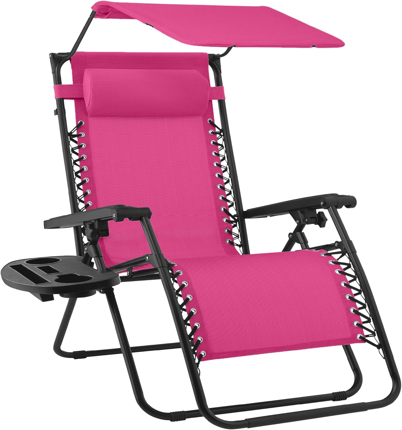 Best Choice Products Folding Zero Gravity Outdoor Recliner Patio Lounge Chair w/Adjustable Canopy Shade, Headrest, Side Accessory Tray, Textilene Mesh - Beige