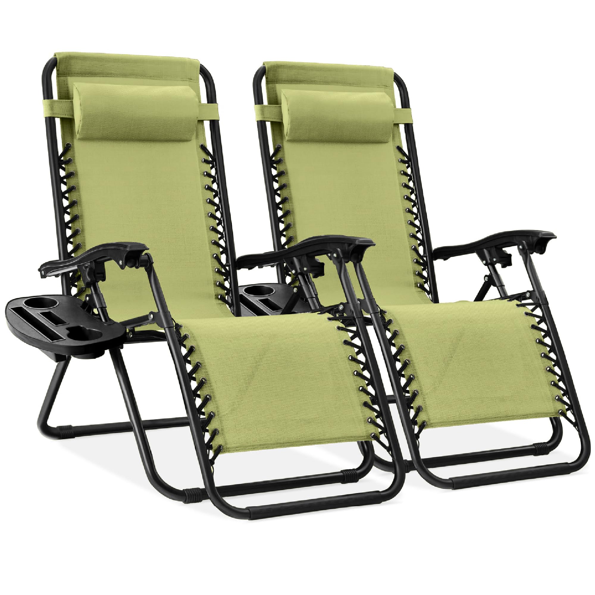 Best Choice Products Set of 2 Adjustable Steel Mesh Zero Gravity Lounge Chair Recliners w/Pillows and Cup Holder Trays - Ice Gray