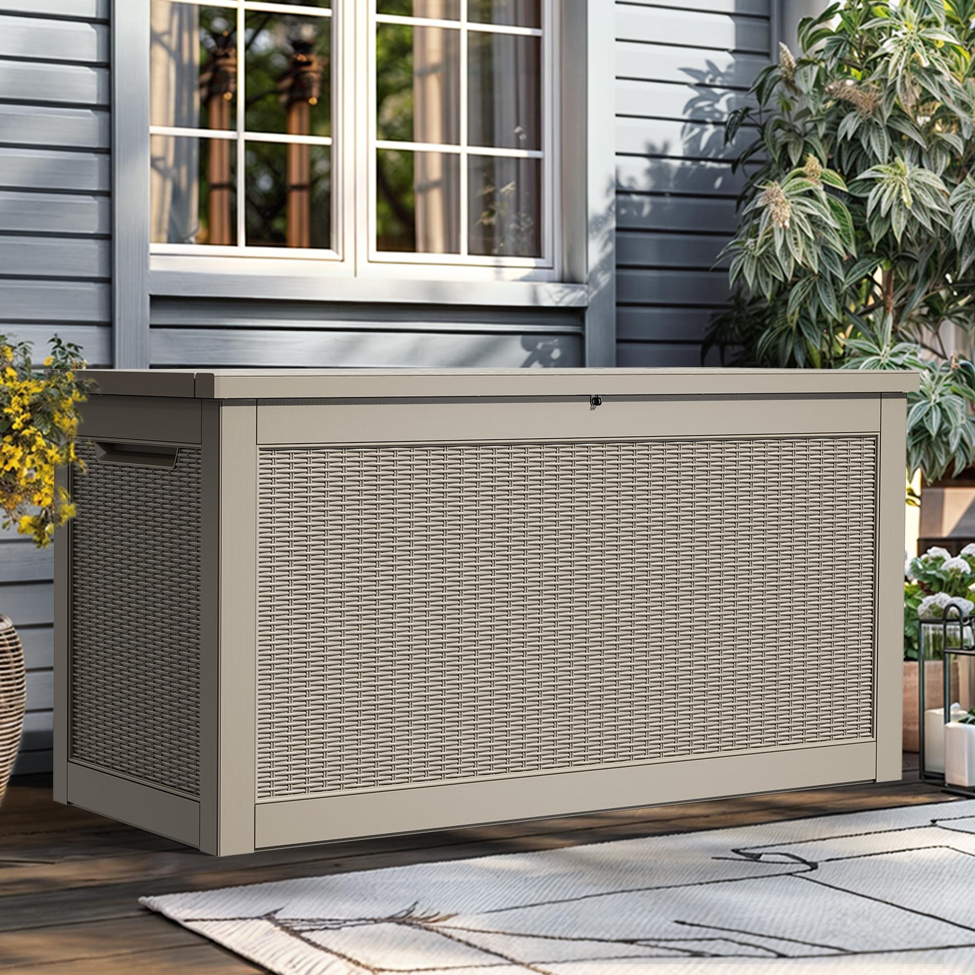 YITAHOME 100 Gallon Resin Deck Box, Weather Resistant Outdoor Storage Box, Lockable Indoor Outdoor Storage for Supplies and Essentials, Dark Brown