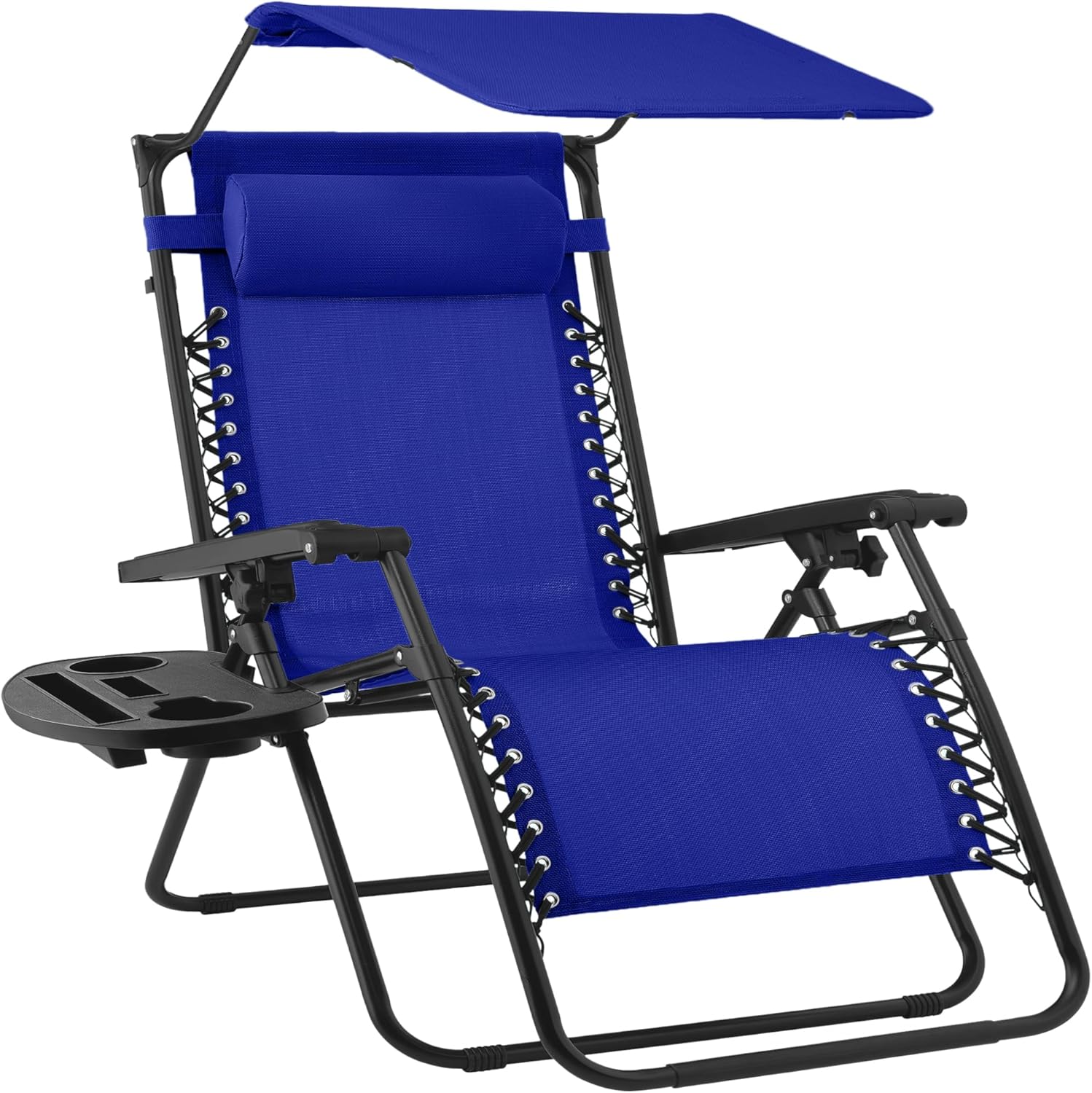 Best Choice Products Folding Zero Gravity Outdoor Recliner Patio Lounge Chair w/Adjustable Canopy Shade, Headrest, Side Accessory Tray, Textilene Mesh - Beige