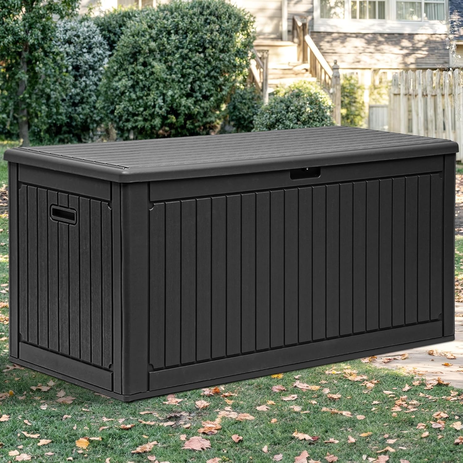 YITAHOME 80 Gallon Resin Deck Box, Weather Resistant Outdoor Rattan Storage Box, Lockable Indoor Outdoor Storage for Supplies and Essentials, Dark Gray