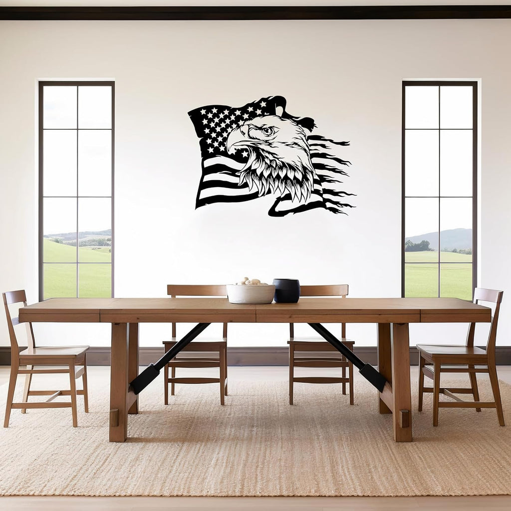 USA Bald Eagle Metal Wall Art, Large Eagle American Flag Metal Wall Decor, Fourth of July Independence Day Flag, Veteran Patriotic Gift for Home, Living Room, Office Sculptures, 4th July Day Gift (23.6" x 16.9" / 60 x 43 cm)