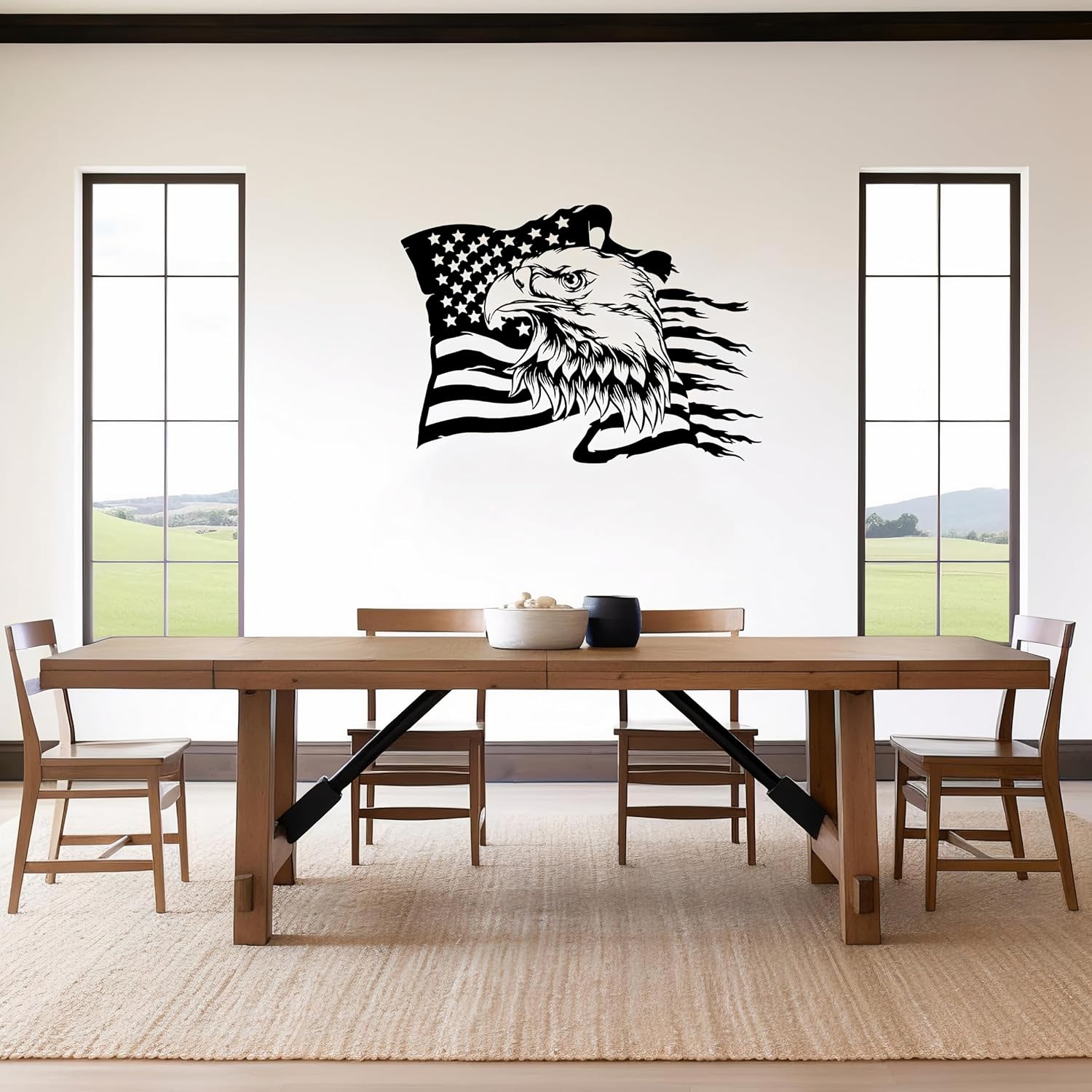 USA Bald Eagle Metal Wall Art, Large Eagle American Flag Metal Wall Decor, Fourth of July Independence Day Flag, Veteran Patriotic Gift for Home, Living Room, Office Sculptures, 4th July Day Gift (23.6" x 16.9" / 60 x 43 cm)