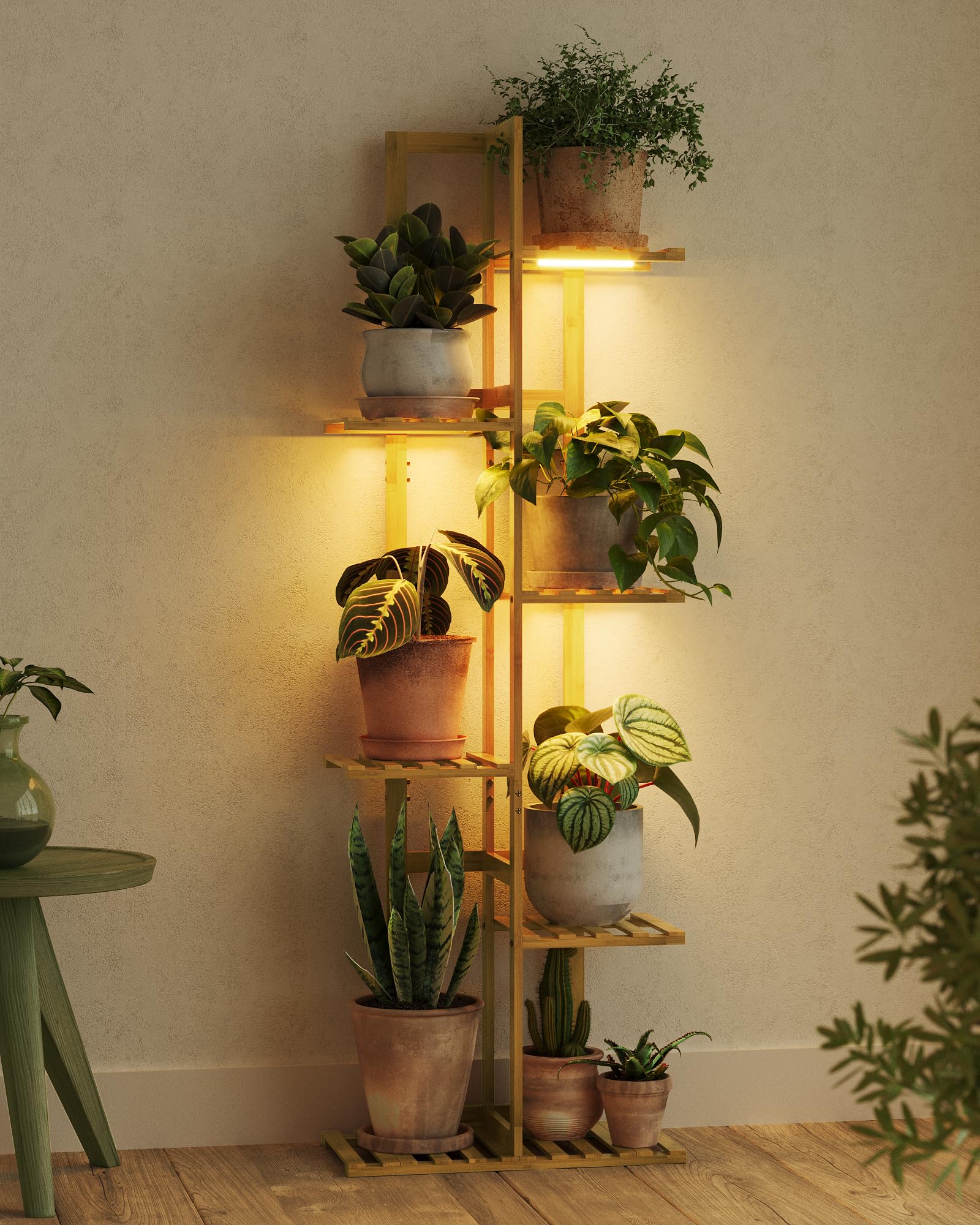 7-Tier Bamboo Plant Stand, Indoor Outdoor Corner Flower Shelf