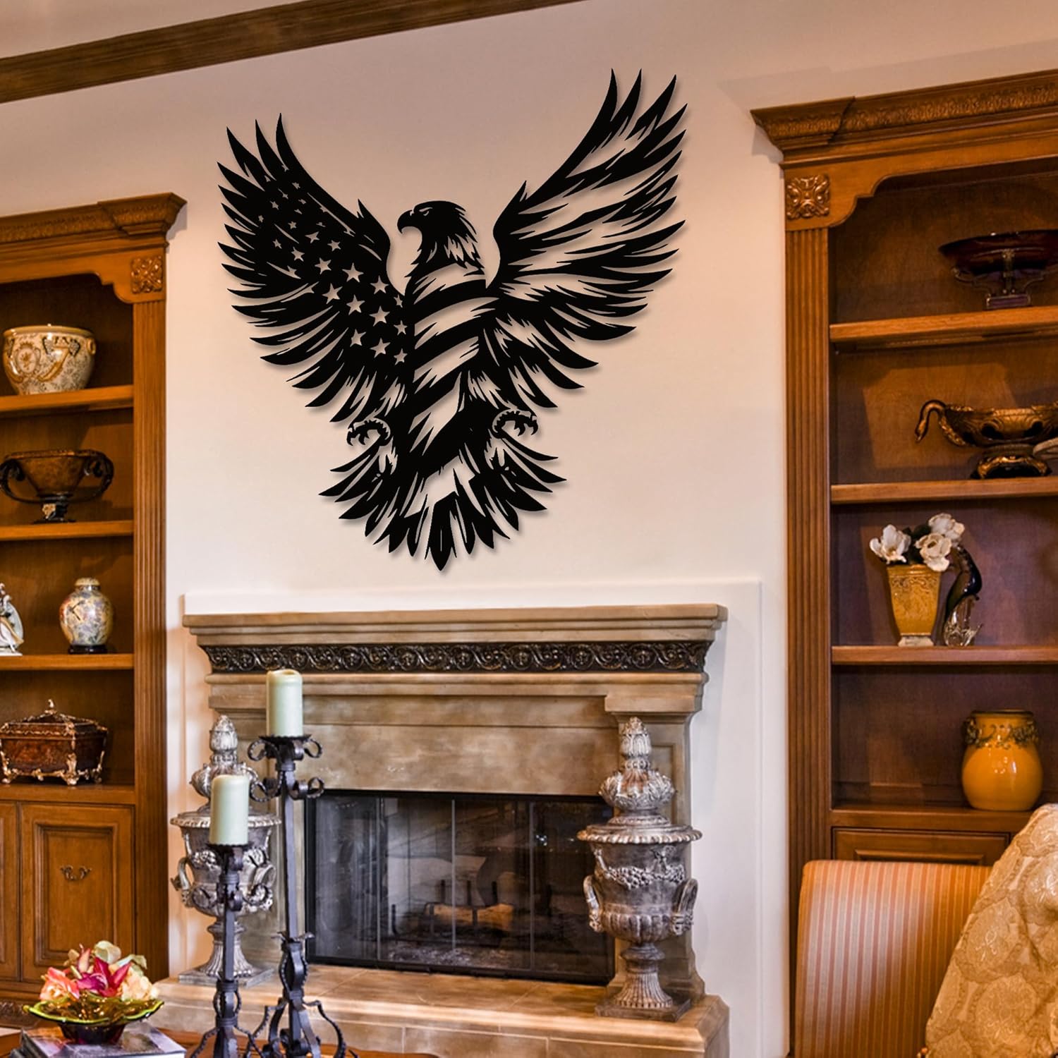 Intricate American Eagle Flag Metal Wall Art for Holiday Decor