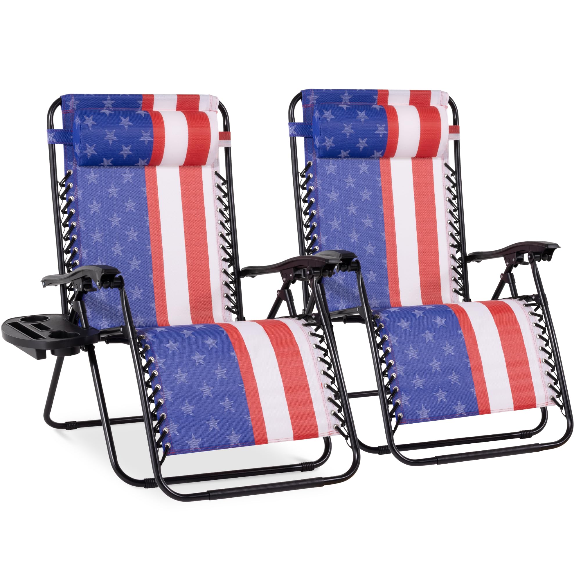 Best Choice Products Set of 2 Adjustable Steel Mesh Zero Gravity Lounge Chair Recliners w/Pillows and Cup Holder Trays - Ice Gray