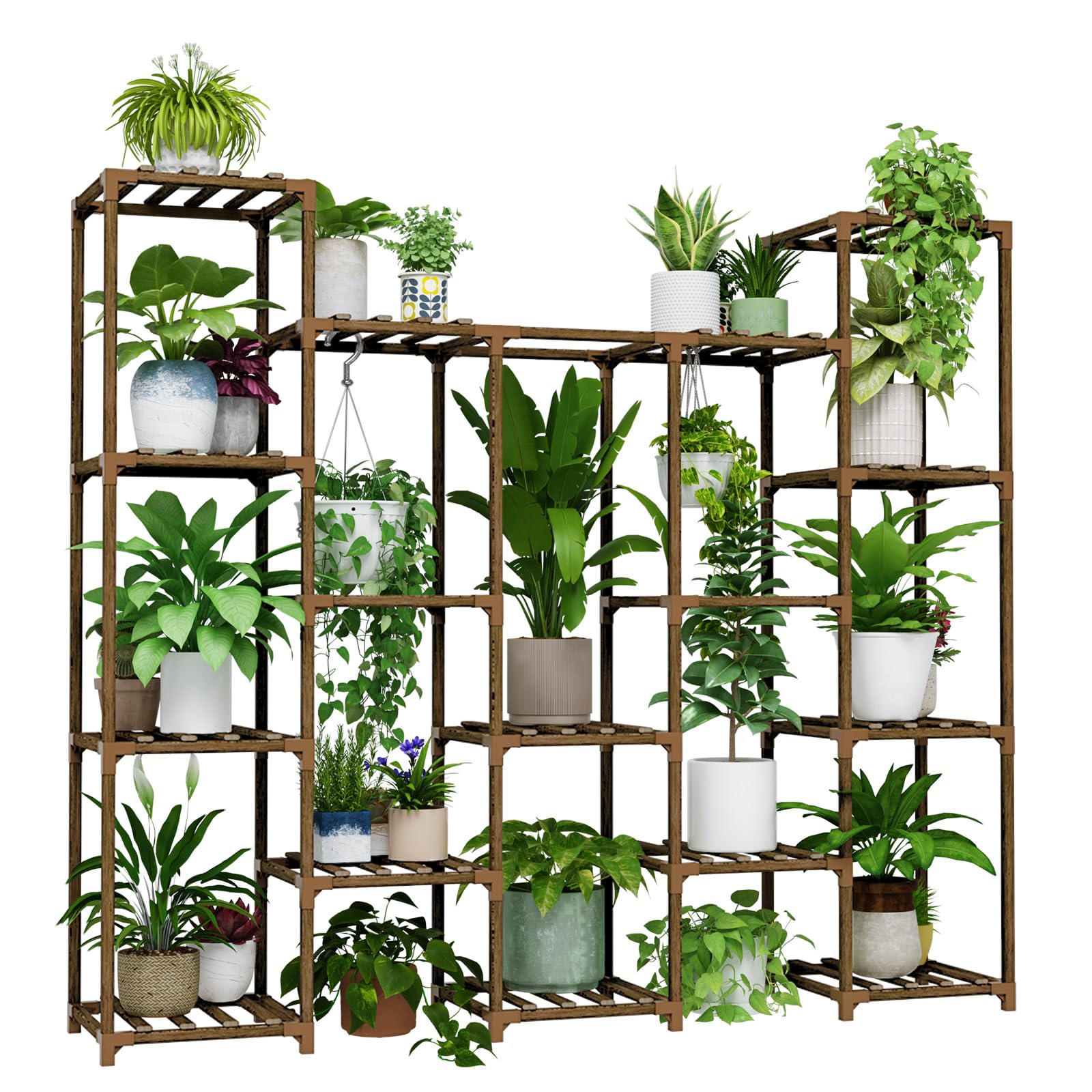 Bamworld Large Plant Shelf Outdoor Wood Plant Stand Large Rack for Living Room Patio, Balcony and Garden