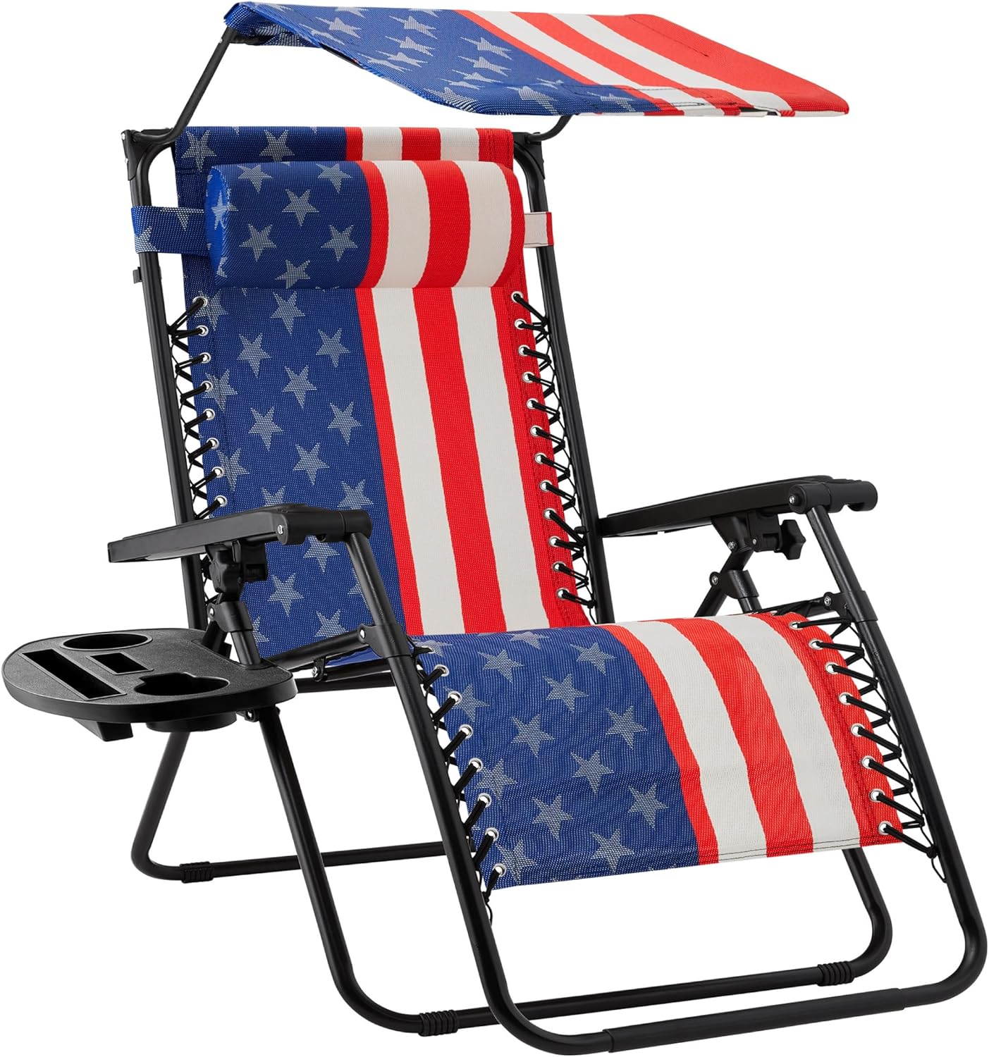 Best Choice Products Folding Zero Gravity Outdoor Recliner Patio Lounge Chair w/Adjustable Canopy Shade, Headrest, Side Accessory Tray, Textilene Mesh - Beige