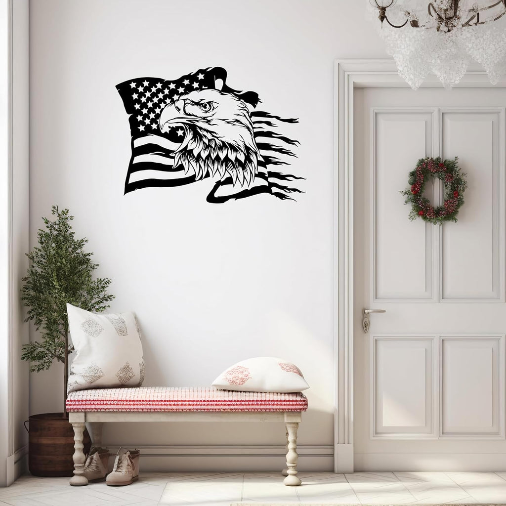 USA Bald Eagle Metal Wall Art, Large Eagle American Flag Metal Wall Decor, Fourth of July Independence Day Flag, Veteran Patriotic Gift for Home, Living Room, Office Sculptures, 4th July Day Gift (23.6" x 16.9" / 60 x 43 cm)