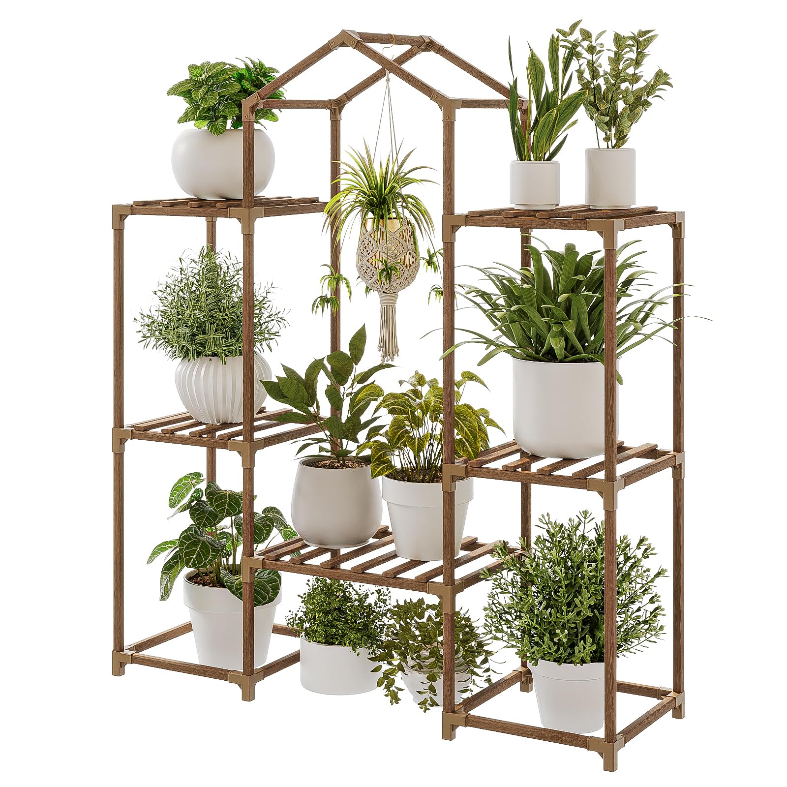 Bamworld Large Plant Shelf Outdoor Wood Plant Stand Large Rack for Living Room Patio, Balcony and Garden