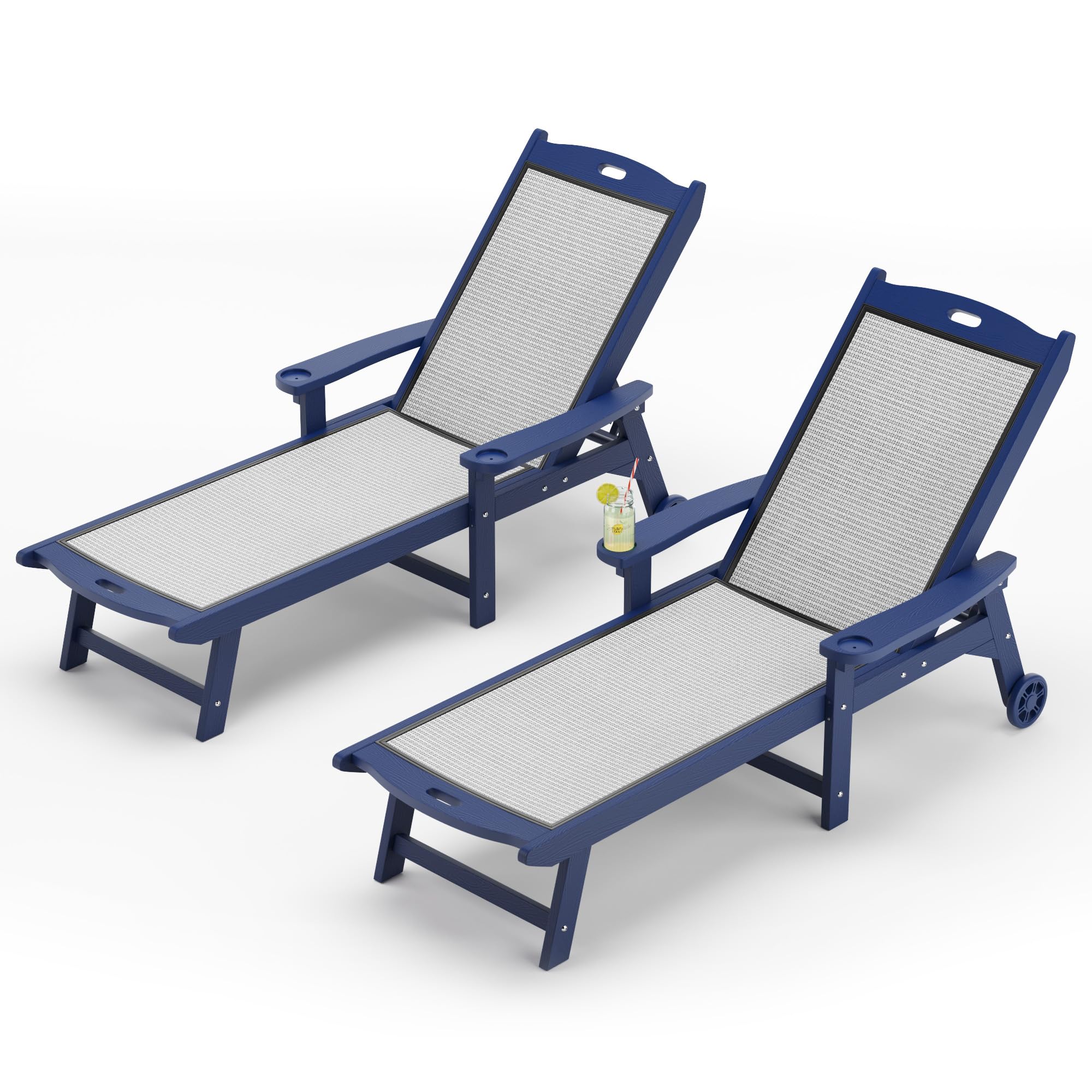 LUE BONA Chaise Lounge Chair Outdoor, HDPS and HDPE Wicker Material, Patio Lounge Chair with Adjustable Backrest, Resin Pool Lounge Chairs with Wheels for Backyard, Poolside and Deck,Teak