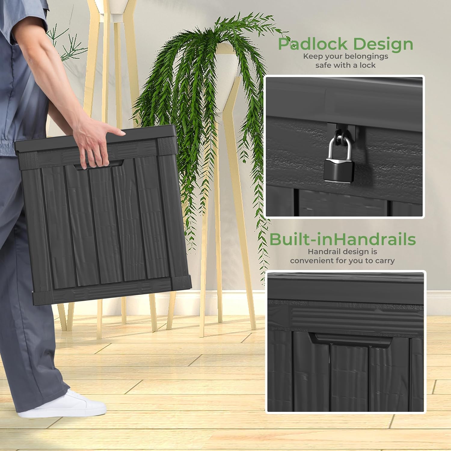 PatioZen 50 Gallon Resin Deck Box Outdoor Storage Box with Lockable Lid, Waterproof for Patio Cushions, Gardening Tools & Exercise Equipment