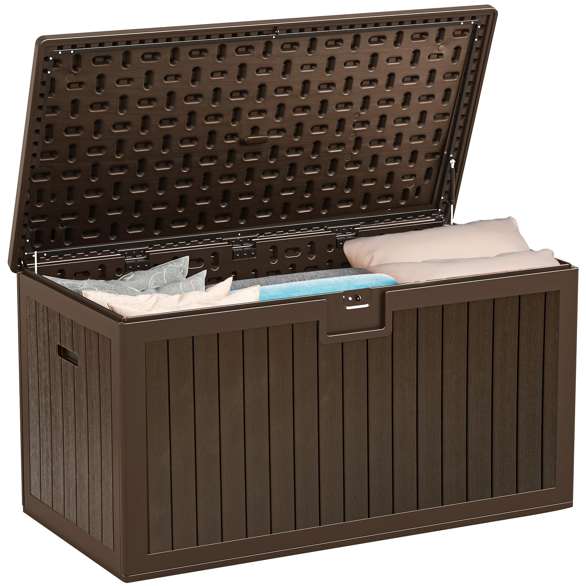 YITAHOME 100 Gallon Resin Deck Box, Weather Resistant Outdoor Storage Box, Lockable Indoor Outdoor Storage for Supplies and Essentials, Dark Brown