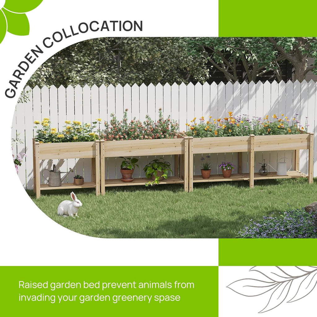 72x24x30.7in Wooden Planter Box with Storage Shelf Raised Garden Bed with Legs Elevated Wood Planter Box for Vegetables Flowers Herbs Garden Planter for Backyard Patio Balcony (Natural, Large)