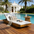 Maril Acacia Wood Chaise Lounge, Adjustable Backrest with Water-Resistant Cushion, Teak & Cream
