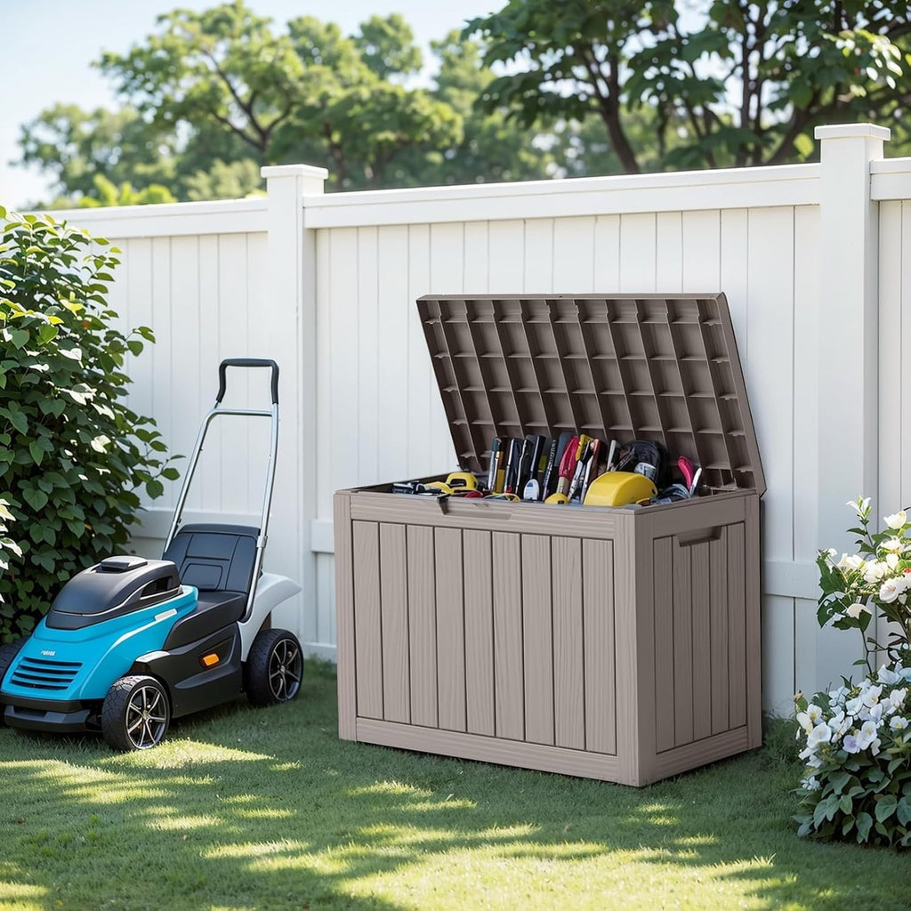 EasyUp 50 Gallon Outdoor Storage Box, Outdoor Deck Boxes for Garden Tools Equipment,Cushions and Patio Storage,Lockable and Resin