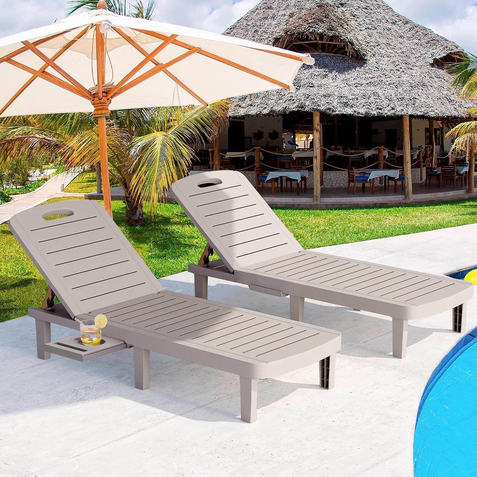 Outdoor Chaise Lounge Set of 4, Waterproof Resin Lounge Chairs for Outside w/Adjustable 5 Positions All Weather Use Recliner Chair for Patio, Poolside, Beach, Yard, Grey