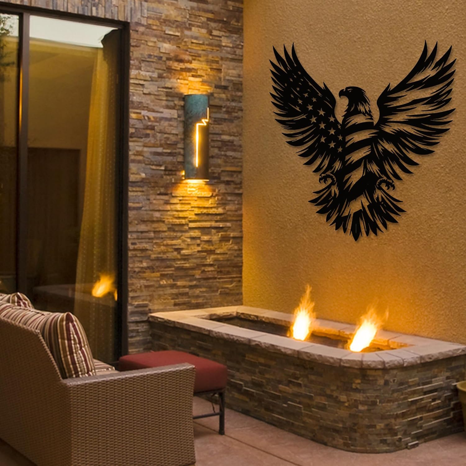 Intricate American Eagle Flag Metal Wall Art for Holiday Decor