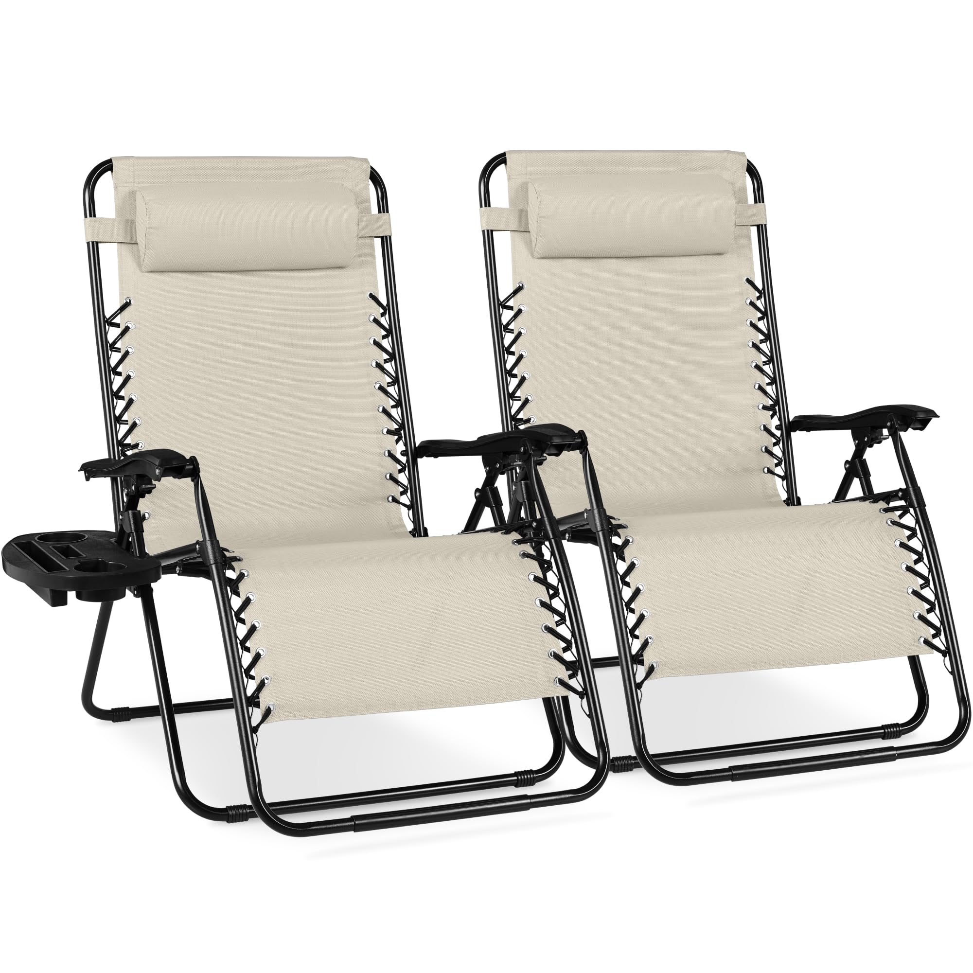 Best Choice Products Set of 2 Adjustable Steel Mesh Zero Gravity Lounge Chair Recliners w/Pillows and Cup Holder Trays - Ice Gray