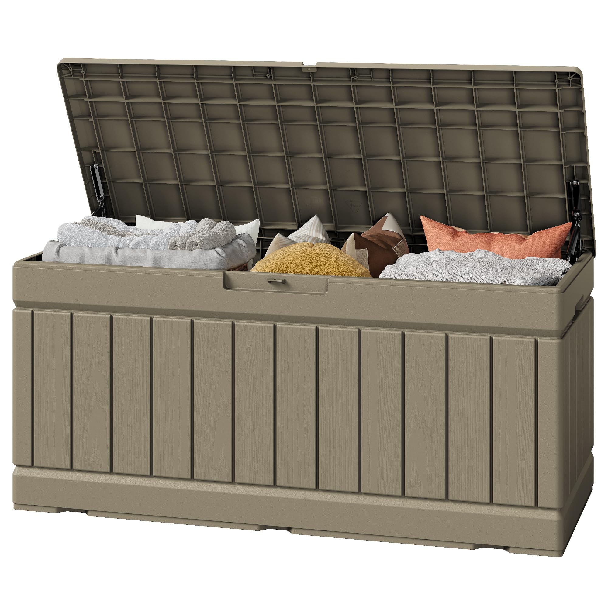 Greesum Outdoor Storage Box 82 Gallon Storage Bin with Lid for Patio Furniture, Garden Tools, Pool Supplies, Waterproof and UV Resistant, Lockable, Black
