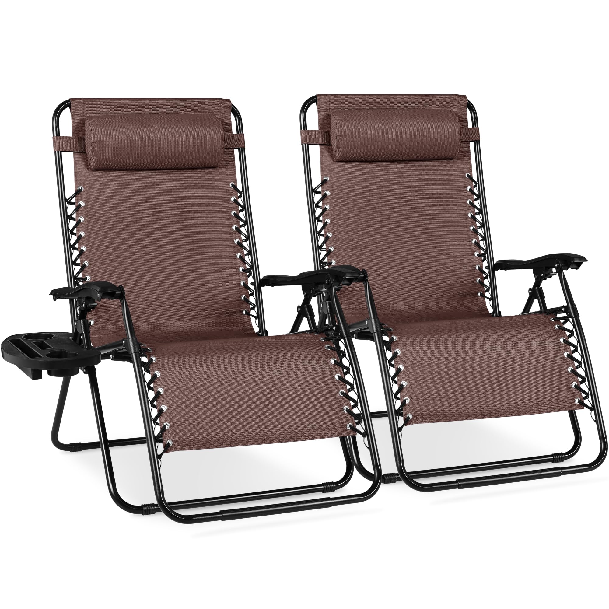 Best Choice Products Set of 2 Adjustable Steel Mesh Zero Gravity Lounge Chair Recliners w/Pillows and Cup Holder Trays - Ice Gray