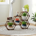 Tikea - Hexagonal Plant Stand Indoor Outdoor Large 11 Tiered Wooden Plant Shelf Indoor Creative Flower Decor for Living Room Balcony Patio