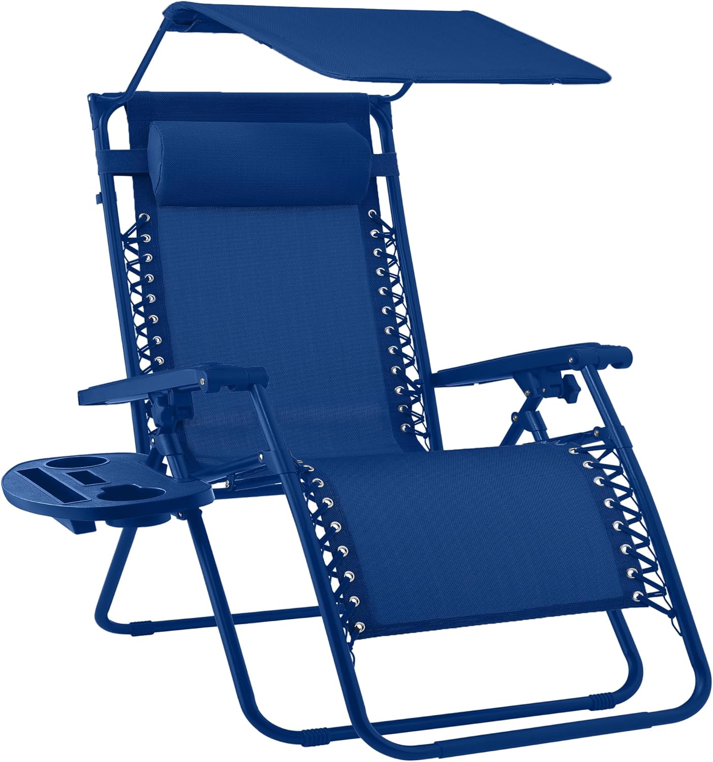 Best Choice Products Folding Zero Gravity Outdoor Recliner Patio Lounge Chair w/Adjustable Canopy Shade, Headrest, Side Accessory Tray, Textilene Mesh - Beige