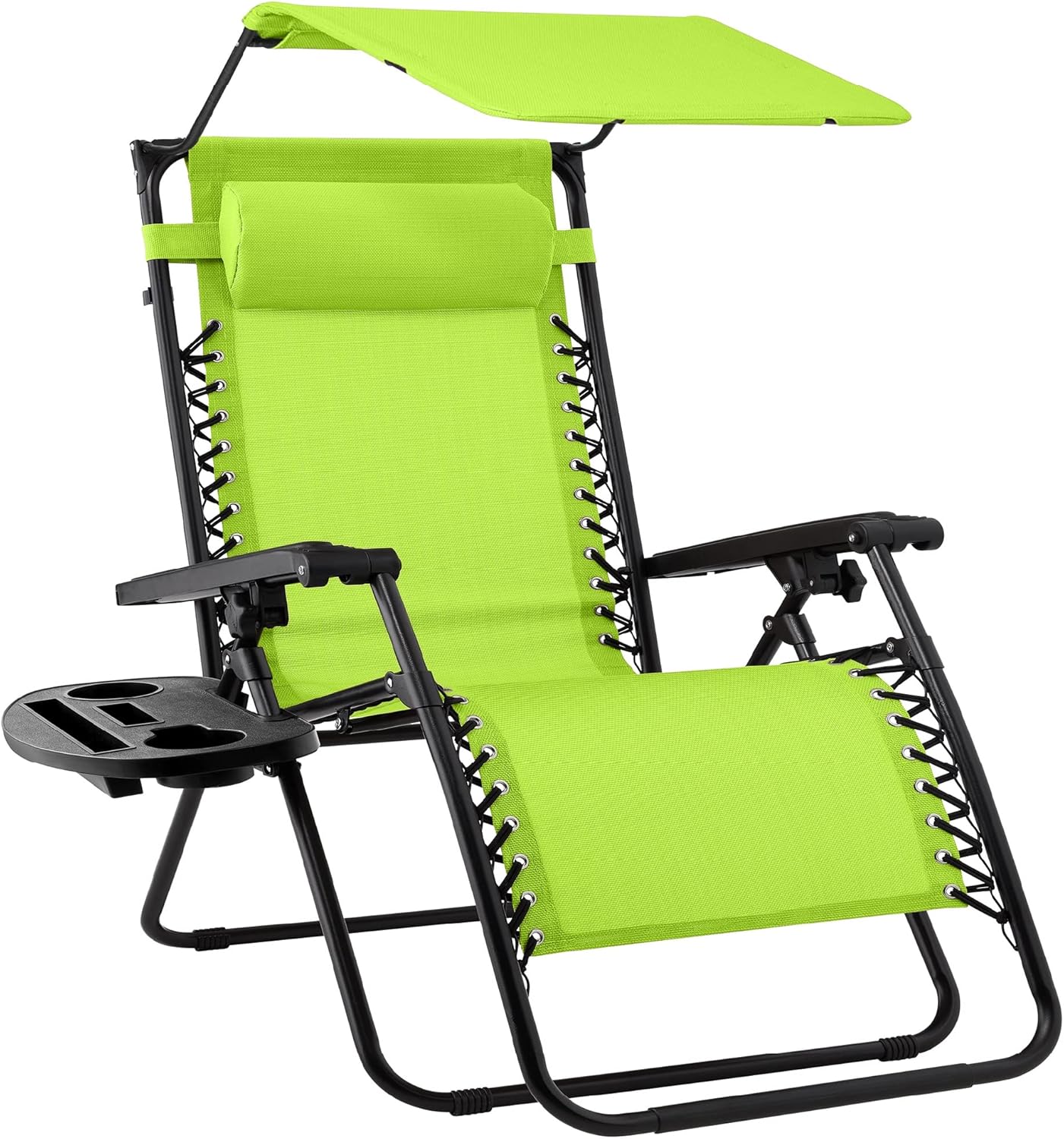 Best Choice Products Folding Zero Gravity Outdoor Recliner Patio Lounge Chair w/Adjustable Canopy Shade, Headrest, Side Accessory Tray, Textilene Mesh - Beige