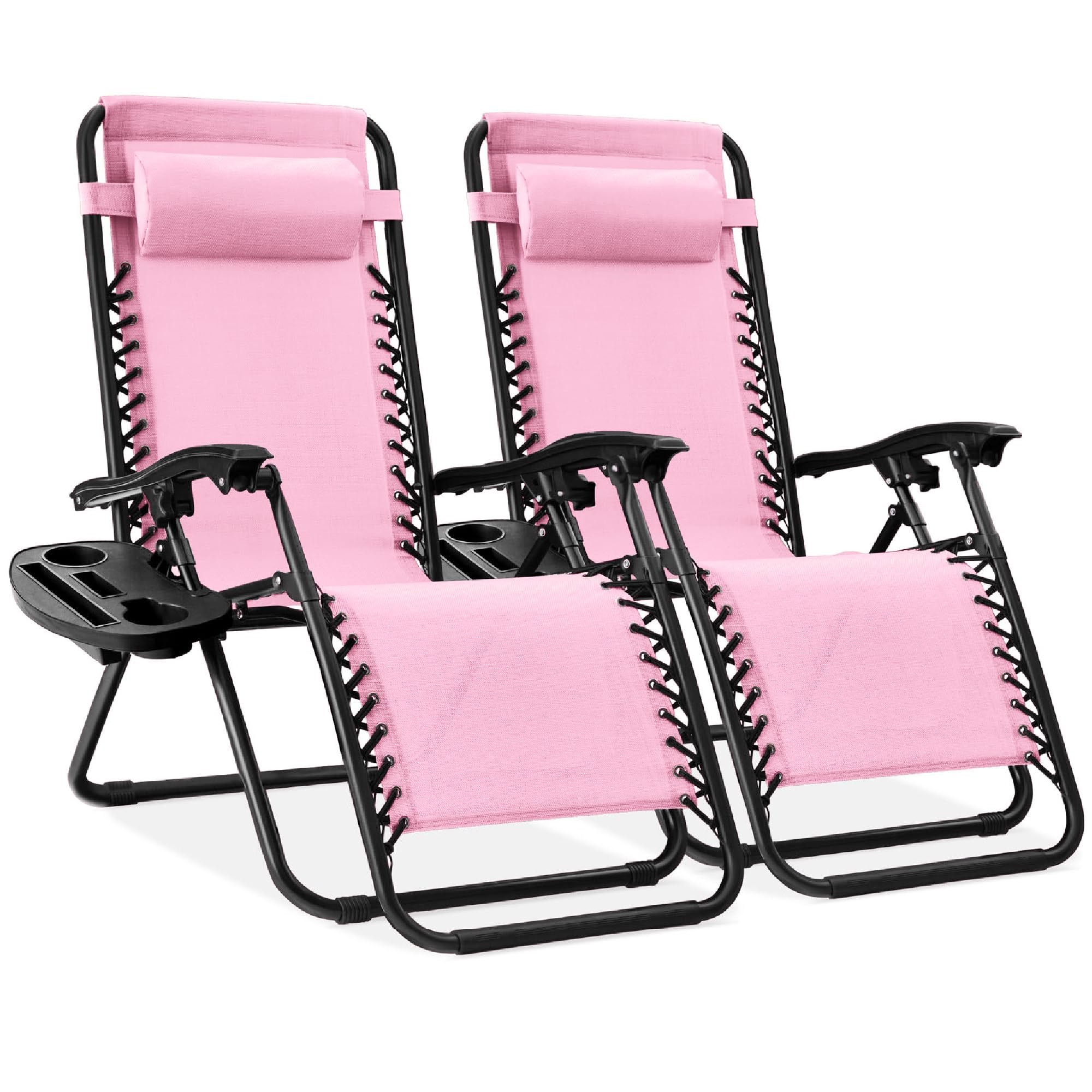Best Choice Products Set of 2 Adjustable Steel Mesh Zero Gravity Lounge Chair Recliners w/Pillows and Cup Holder Trays - Ice Gray