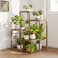 Bamworld Large Plant Shelf Outdoor Wood Plant Stand Large Rack for Living Room Patio, Balcony and Garden