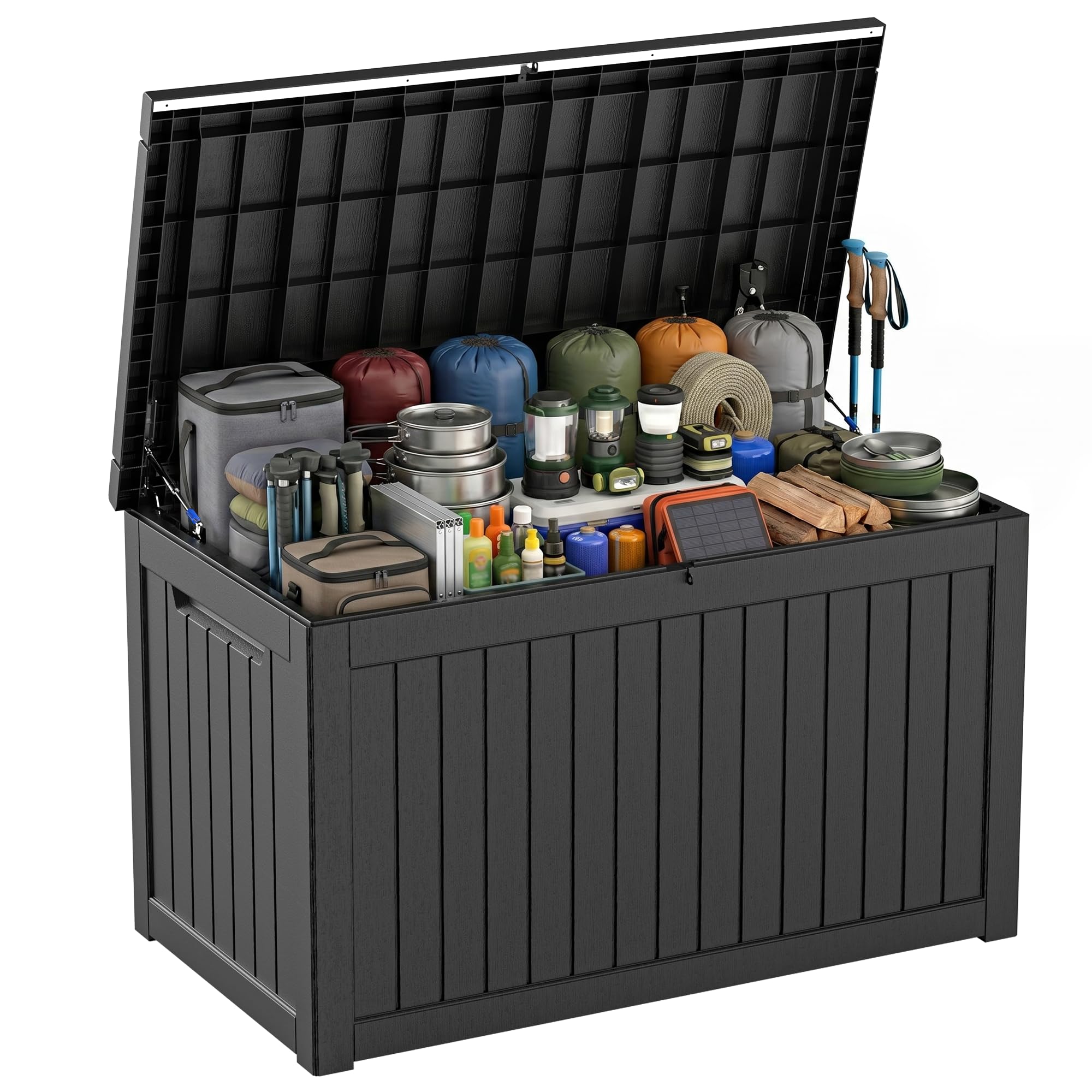 PatioZen 31 Gallon Wicker Pattern Resin Deck Box, Lockable Patio Outdoor Storage Box for Furniture, Garden Tools and Tools Storage, Waterproof Outside Storage Box (Grey)