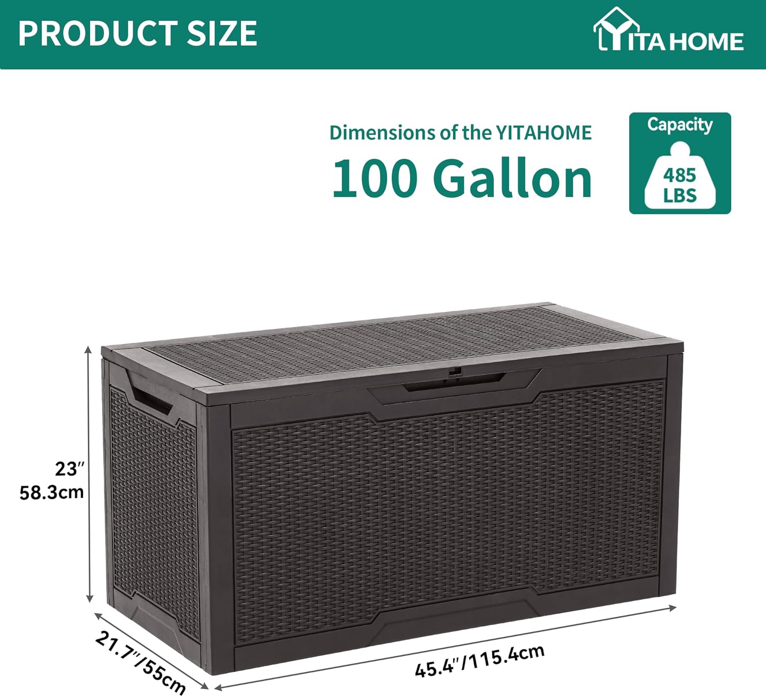 YITAHOME 100 Gallon Resin Deck Box, Weather Resistant Outdoor Storage Box, Lockable Indoor Outdoor Storage for Supplies and Essentials, Dark Brown
